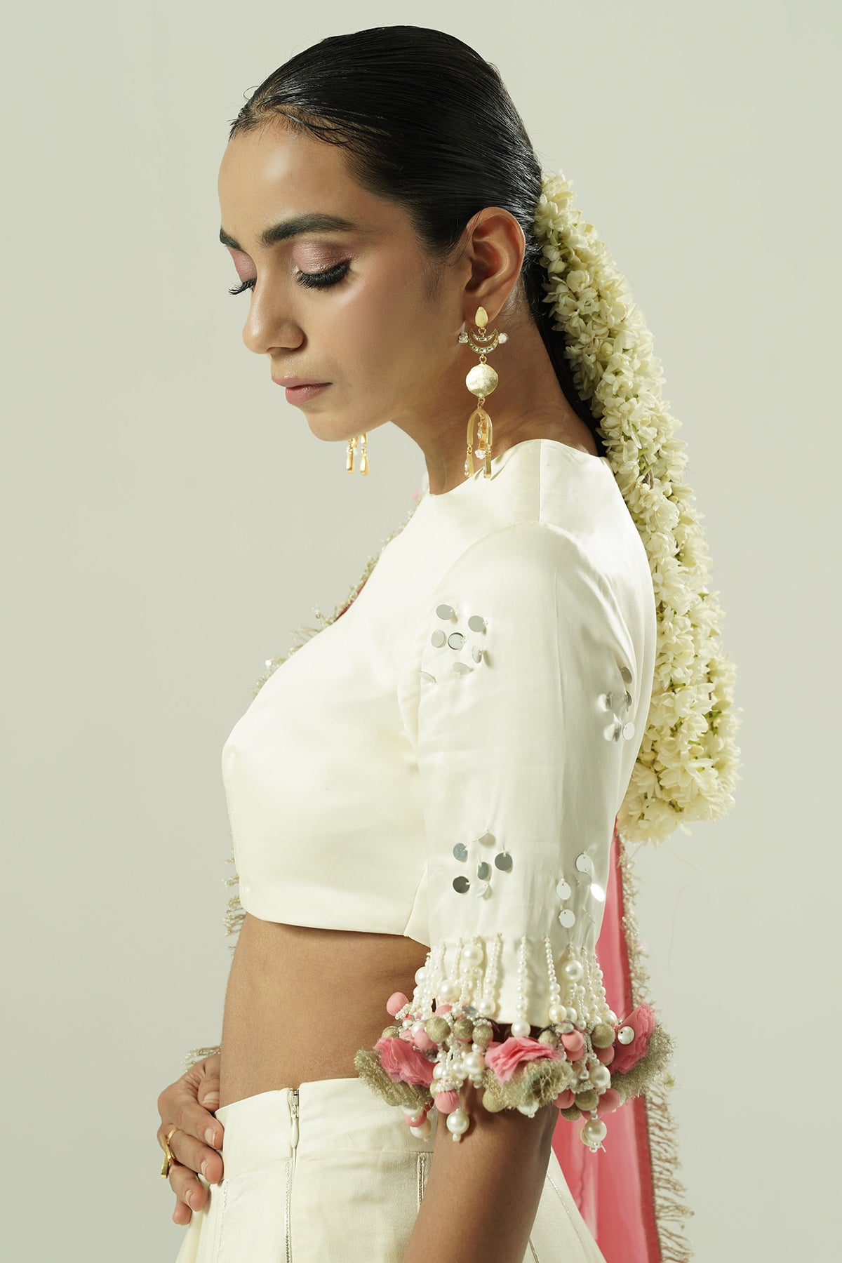 Ivory Organza Pearl Lehenga Set