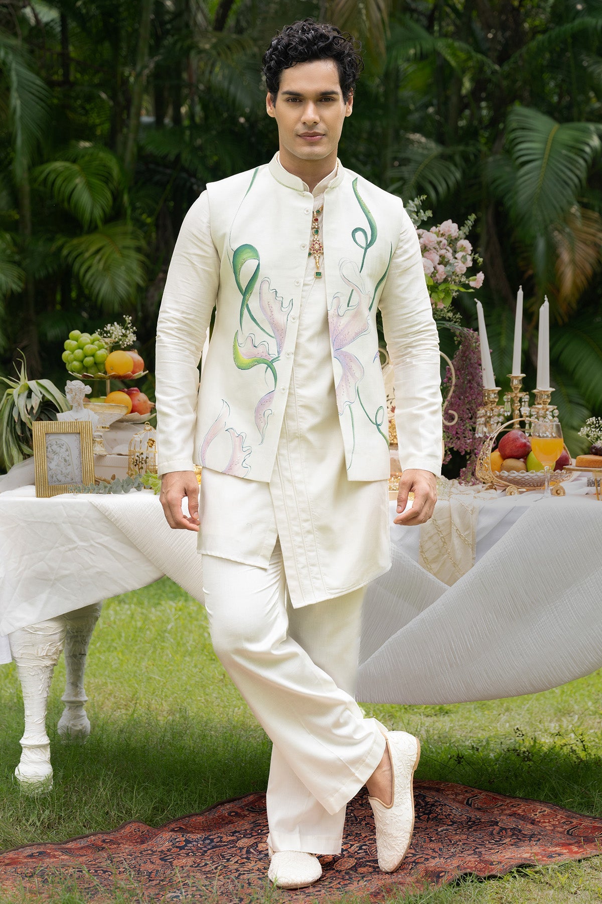 Buy Ivory Painted Cutdana Kurta Set for women by Paarsh Atelier online available at scrollnshops