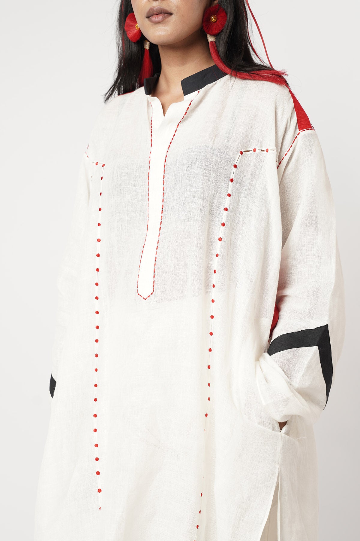 Ivory Panel Patched Kurta Set