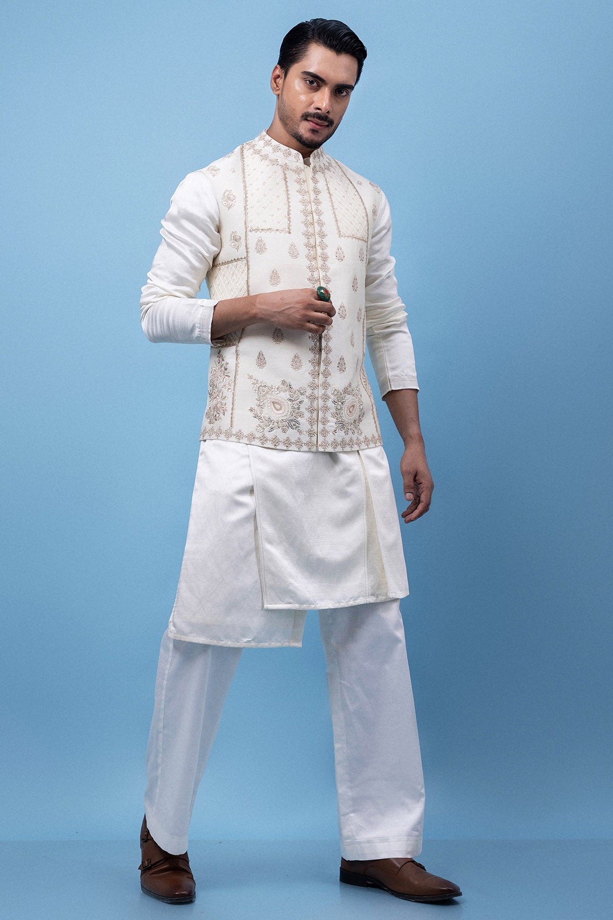 Ivory Pastel Embroidery Kurta