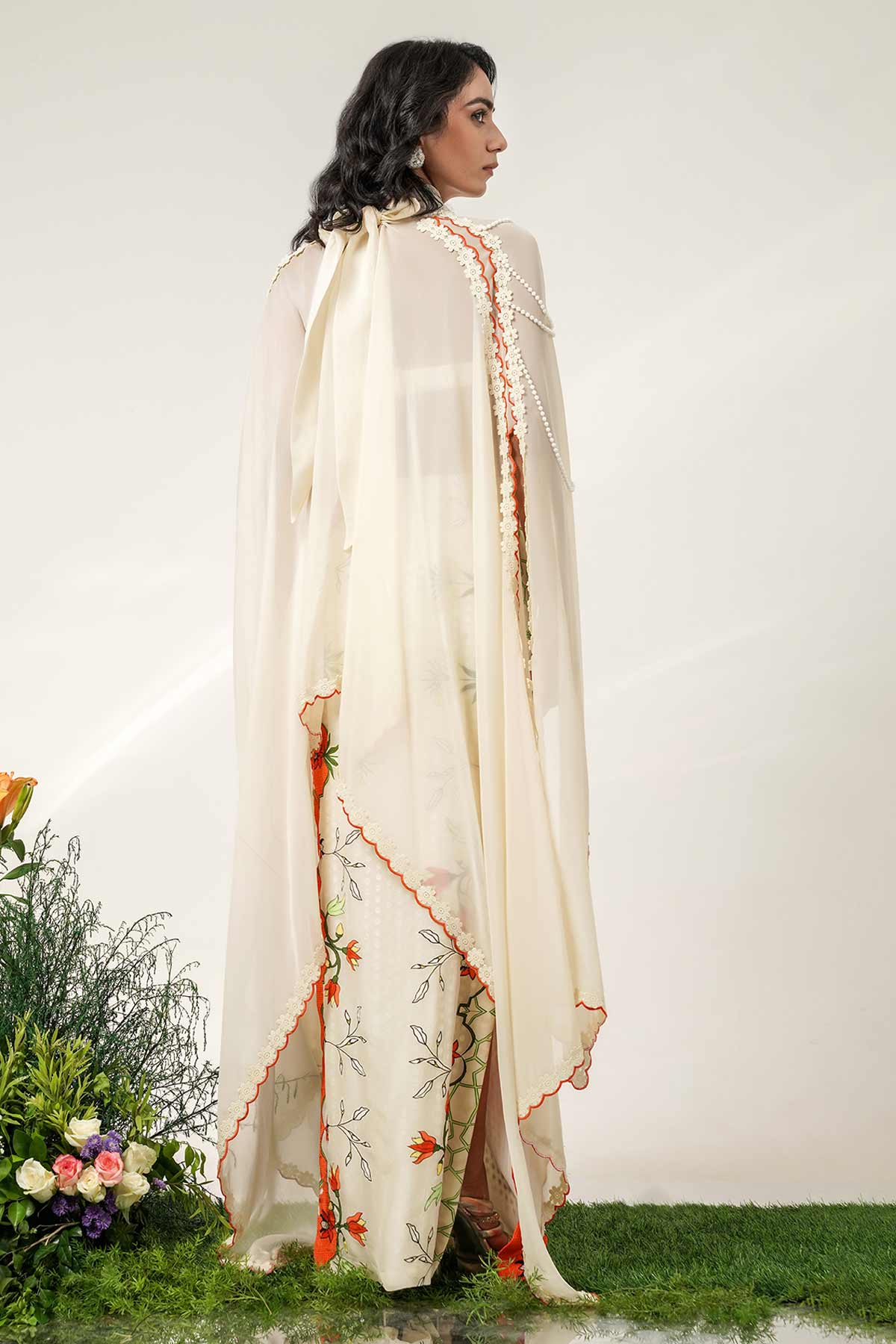 Ivory Patch Coloum Skirt Set