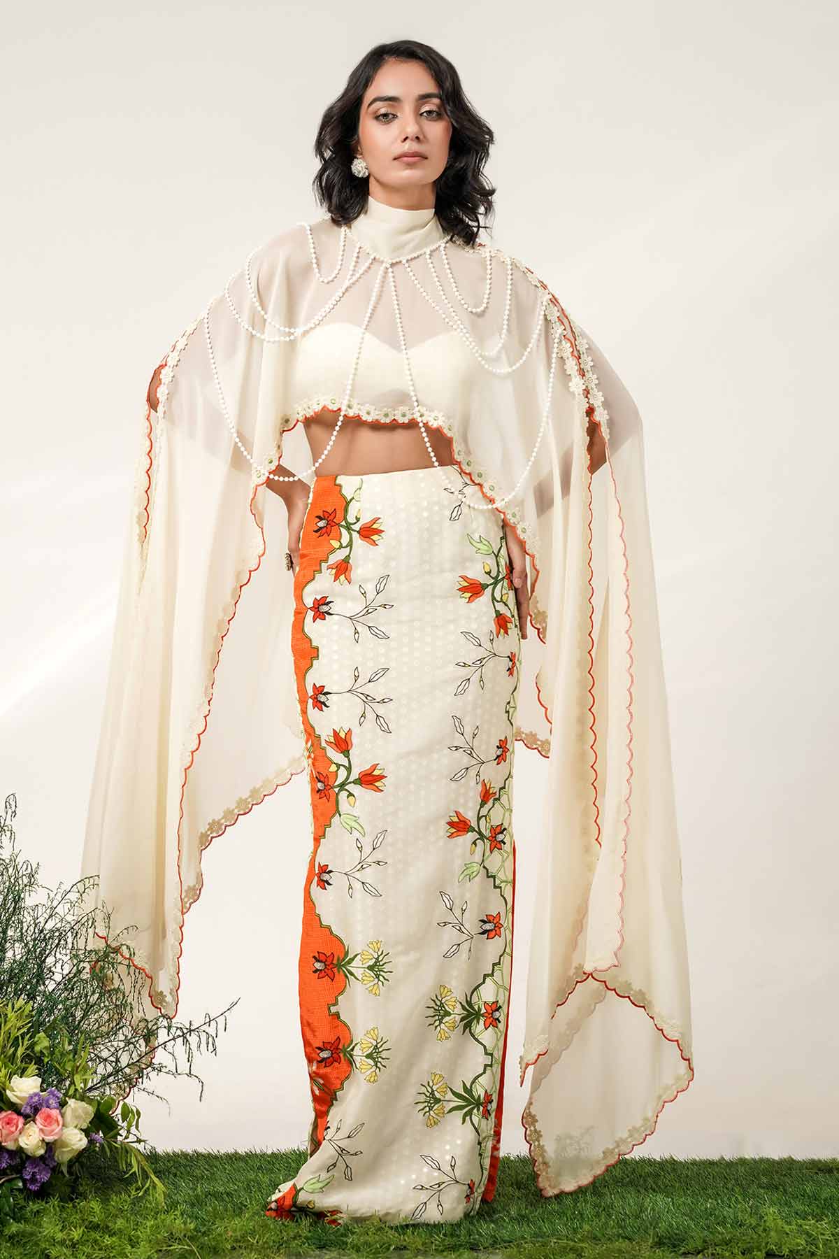 Buy Ivory Patch Coloum Skirt Set for women by Shwetanga online available at scrollnshops