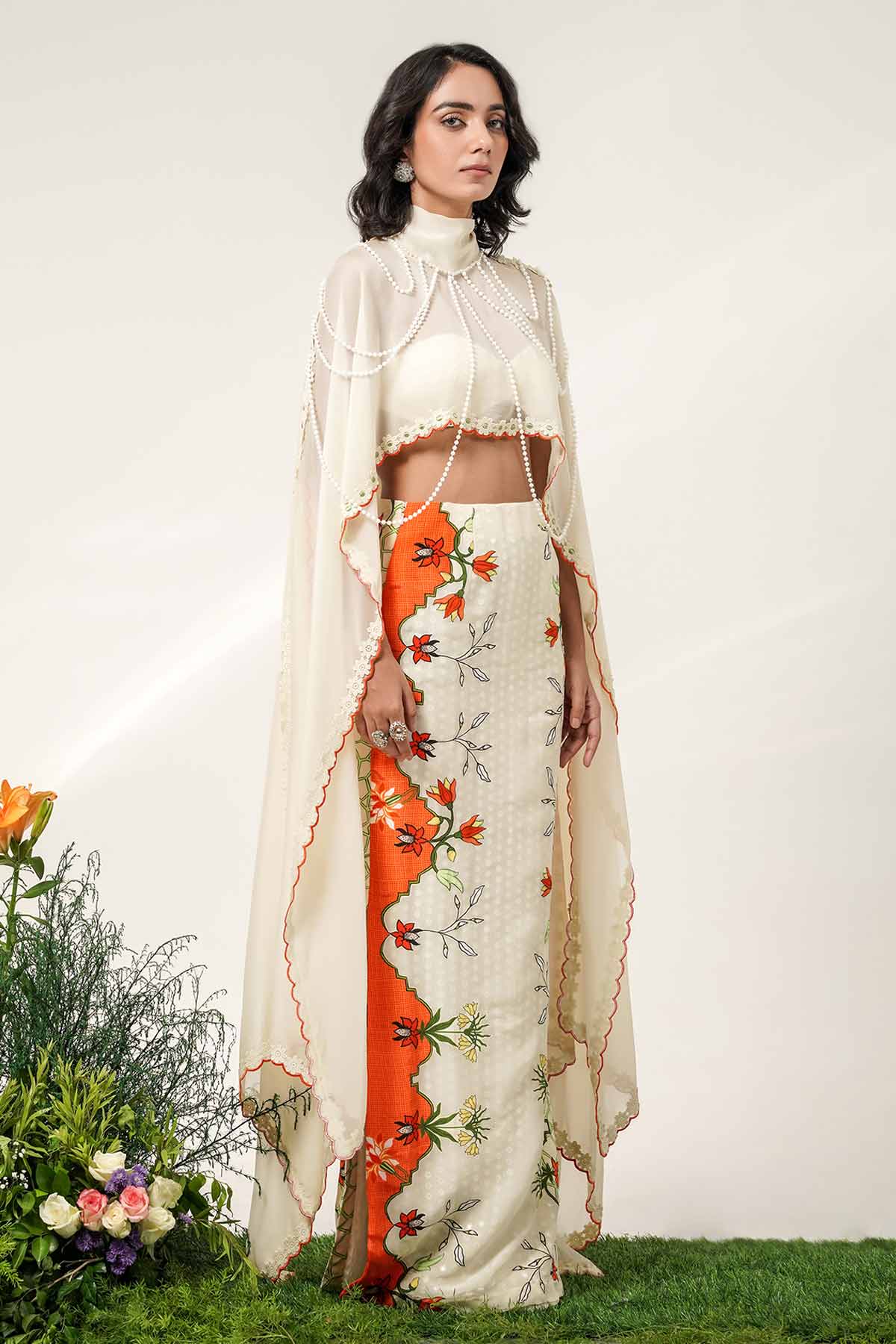 Ivory Patch Coloum Skirt Set