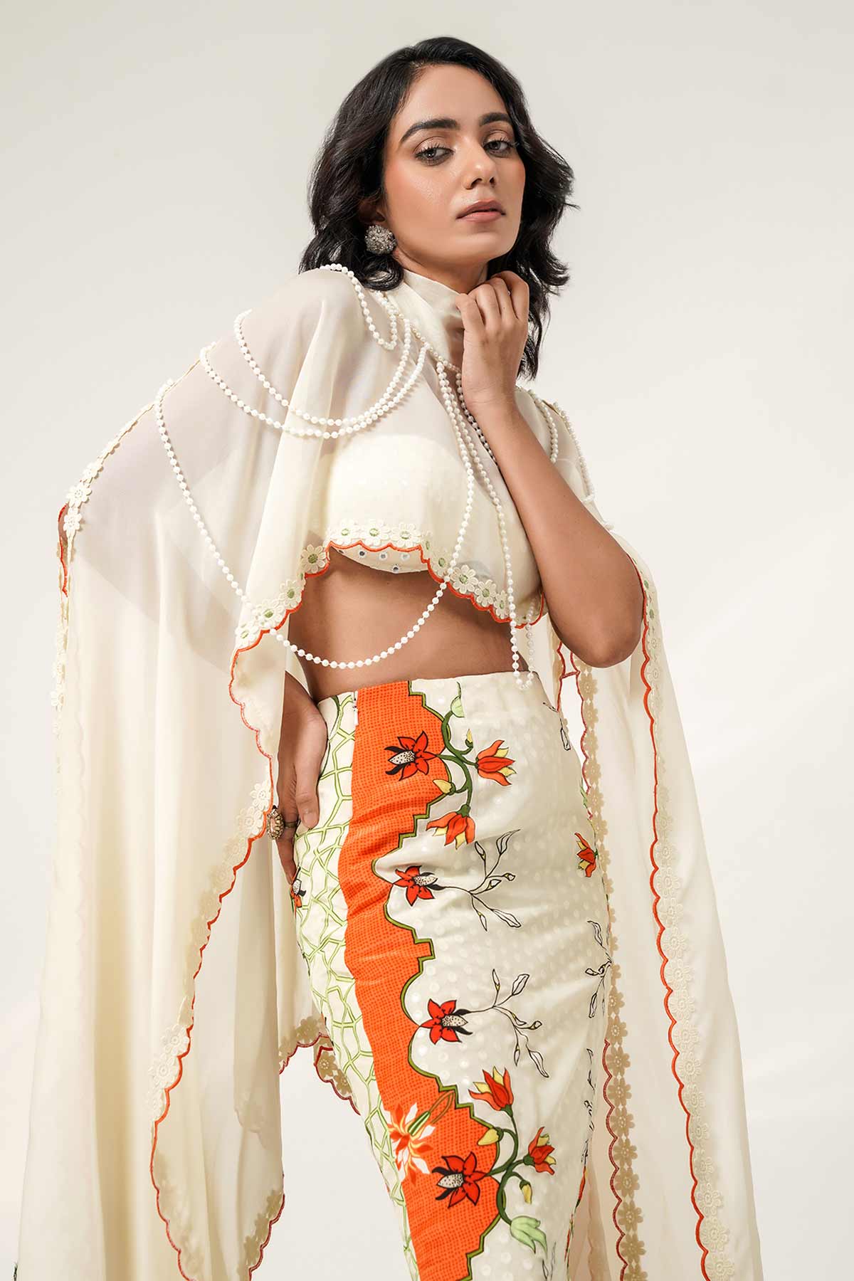 Ivory Patch Coloum Skirt Set