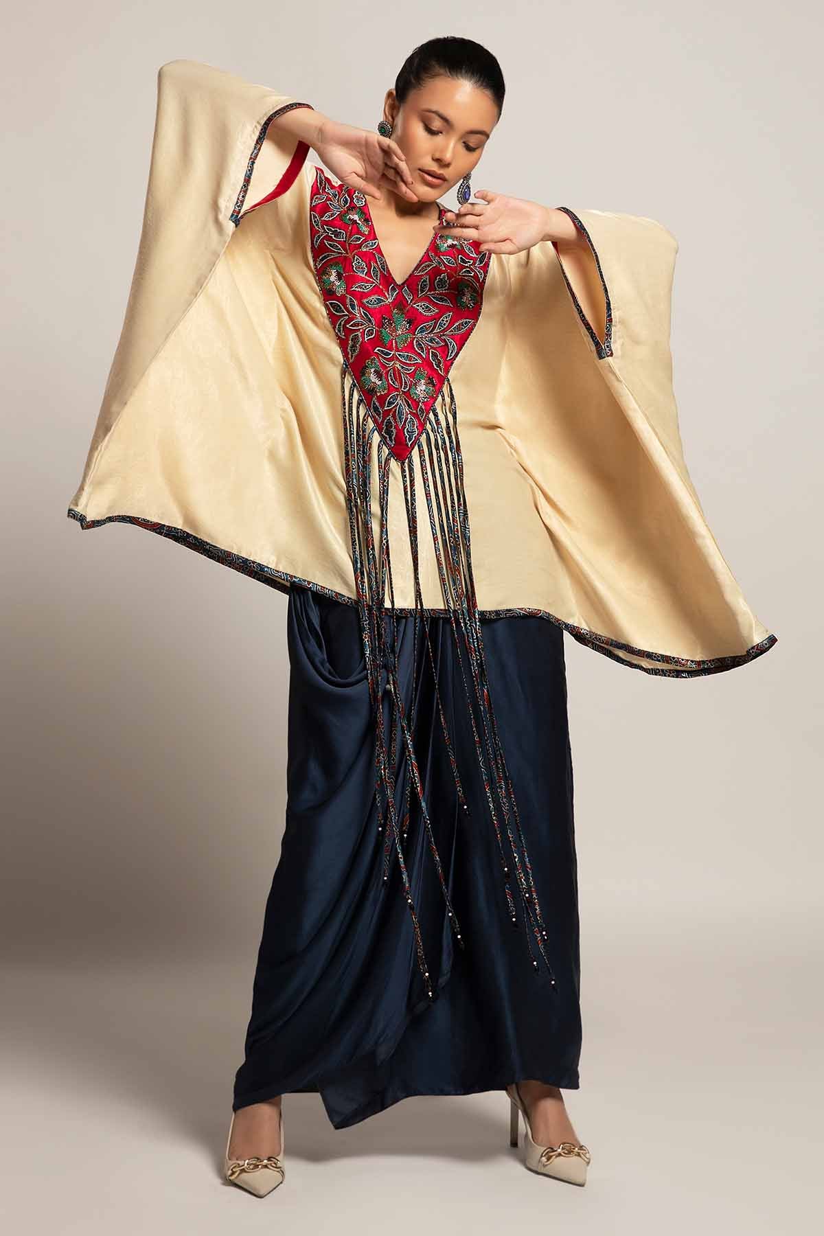 Ivory Patchwork Kaftan & Skirt