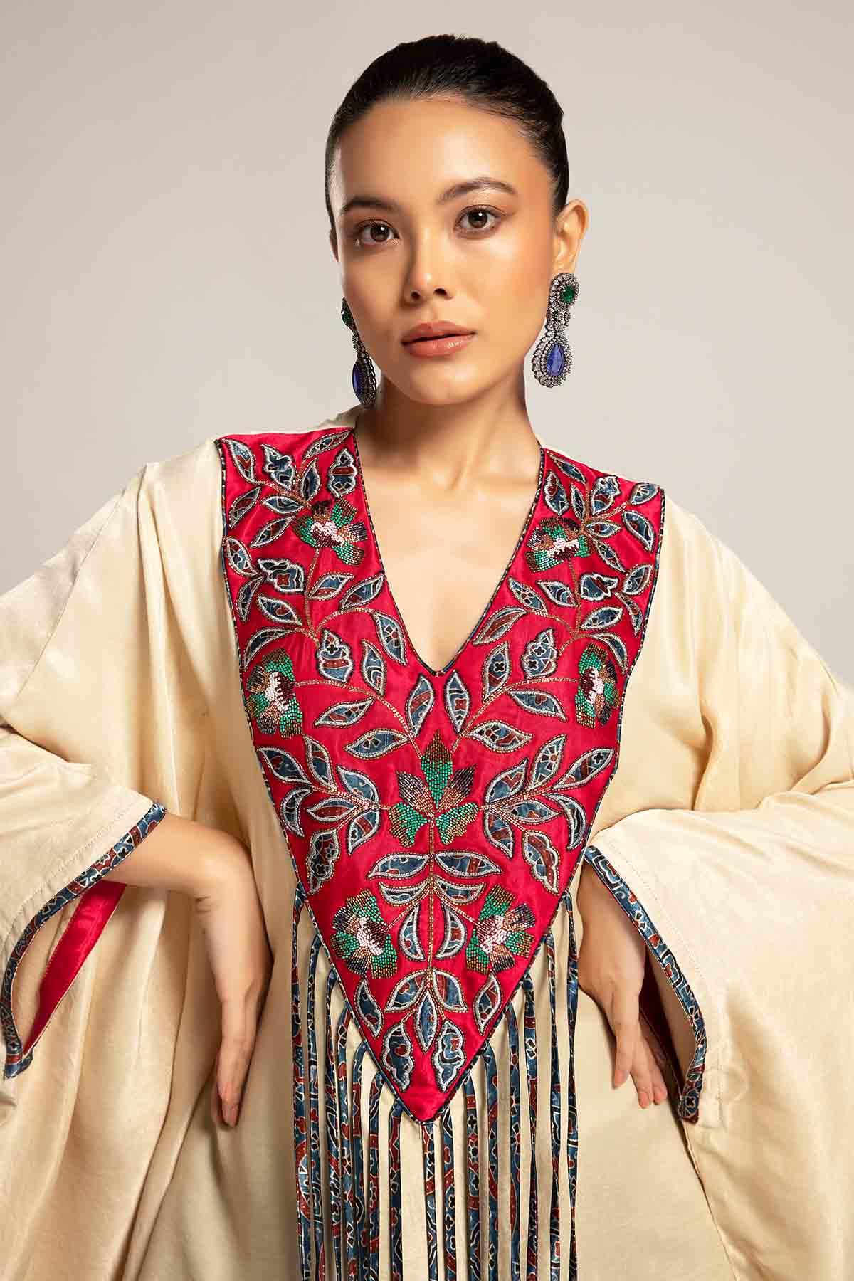 Ivory Patchwork Kaftan & Skirt