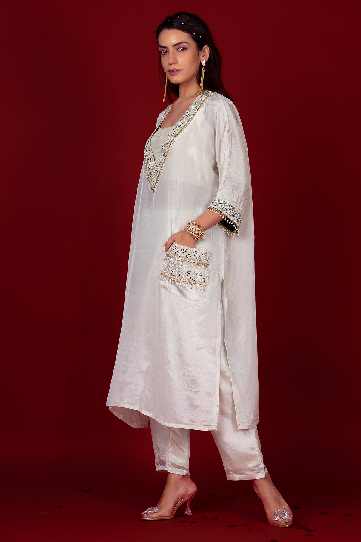 Ivory Pearl Deep Neck Kurta Set