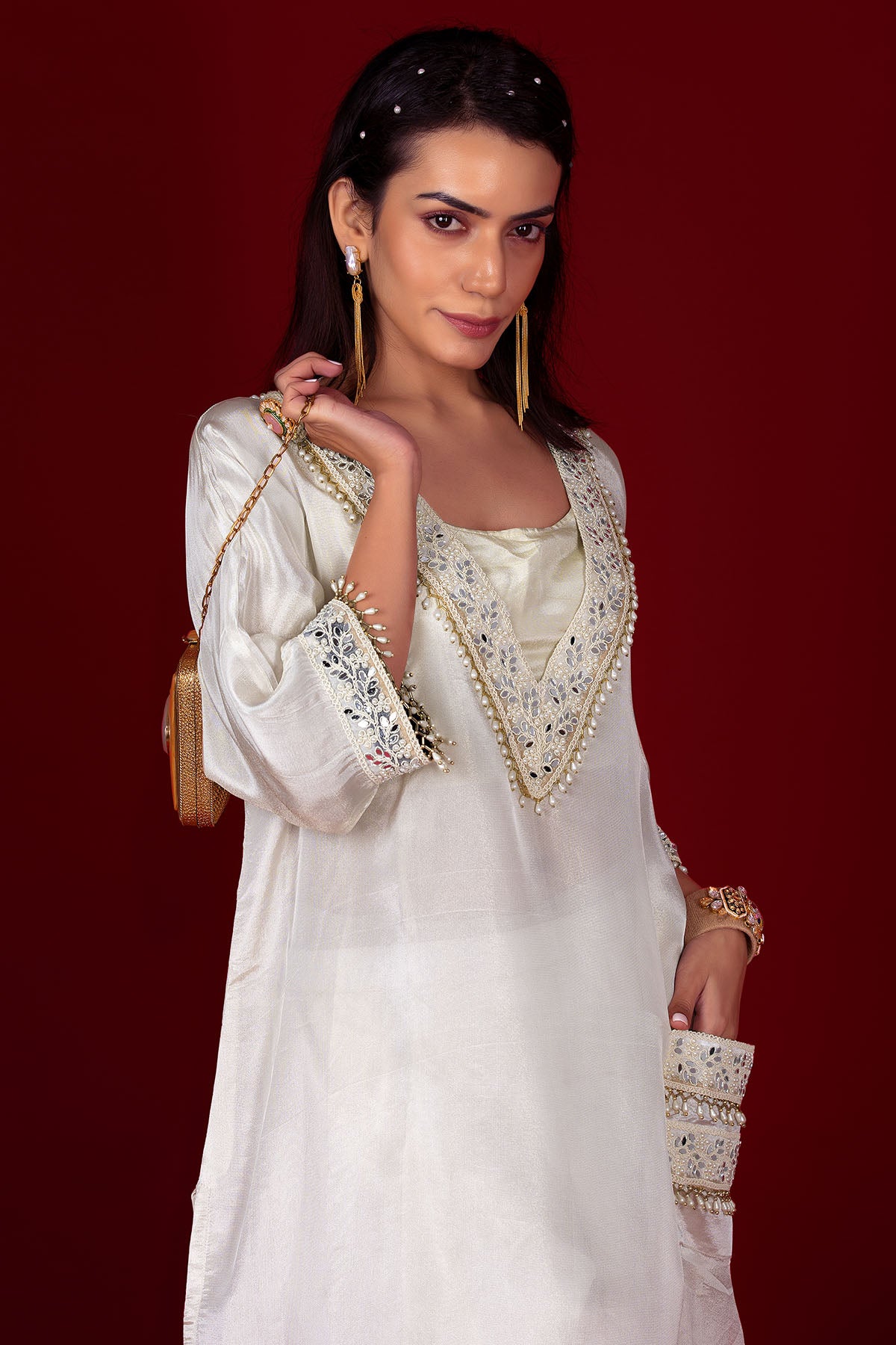 Ivory Pearl Deep Neck Kurta Set