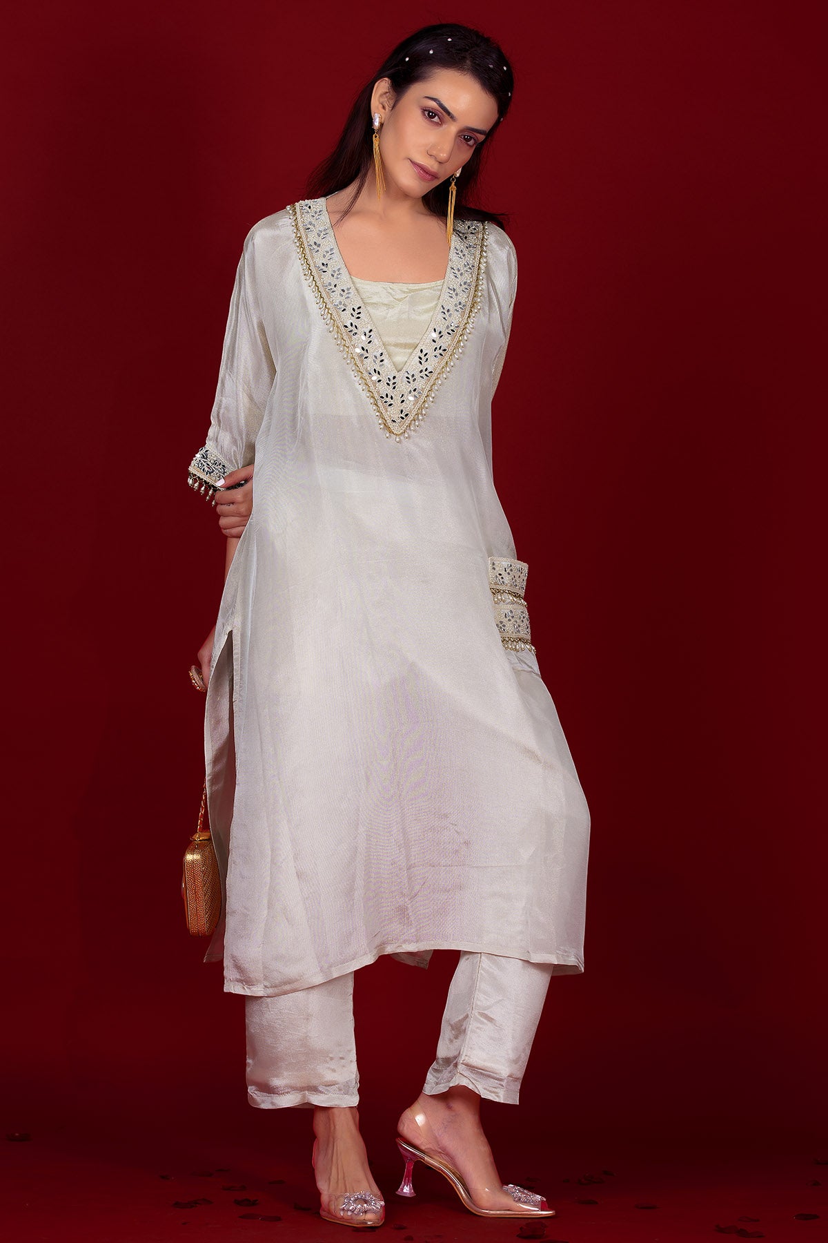 Ivory Pearl Deep Neck Kurta Set