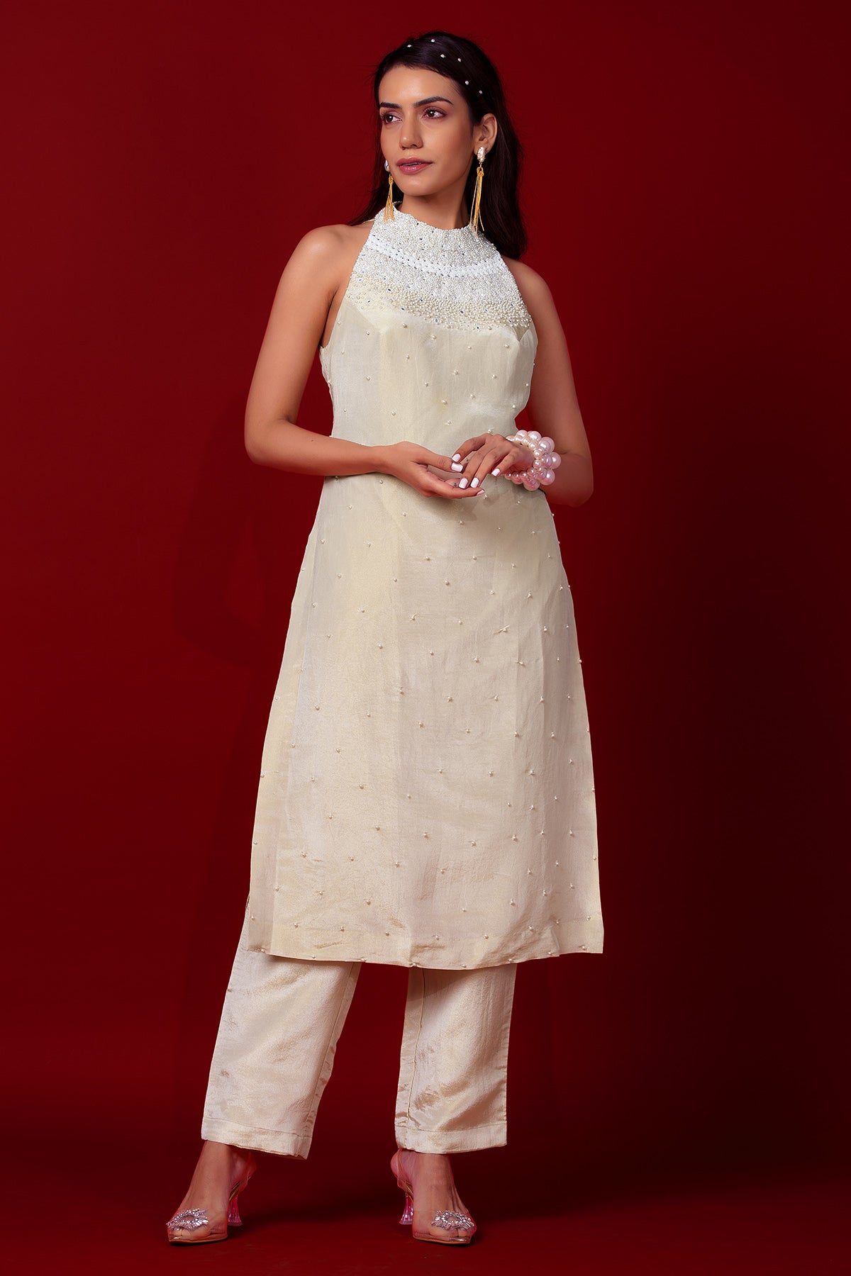 Ivory Pearl Pattern Tunic Set