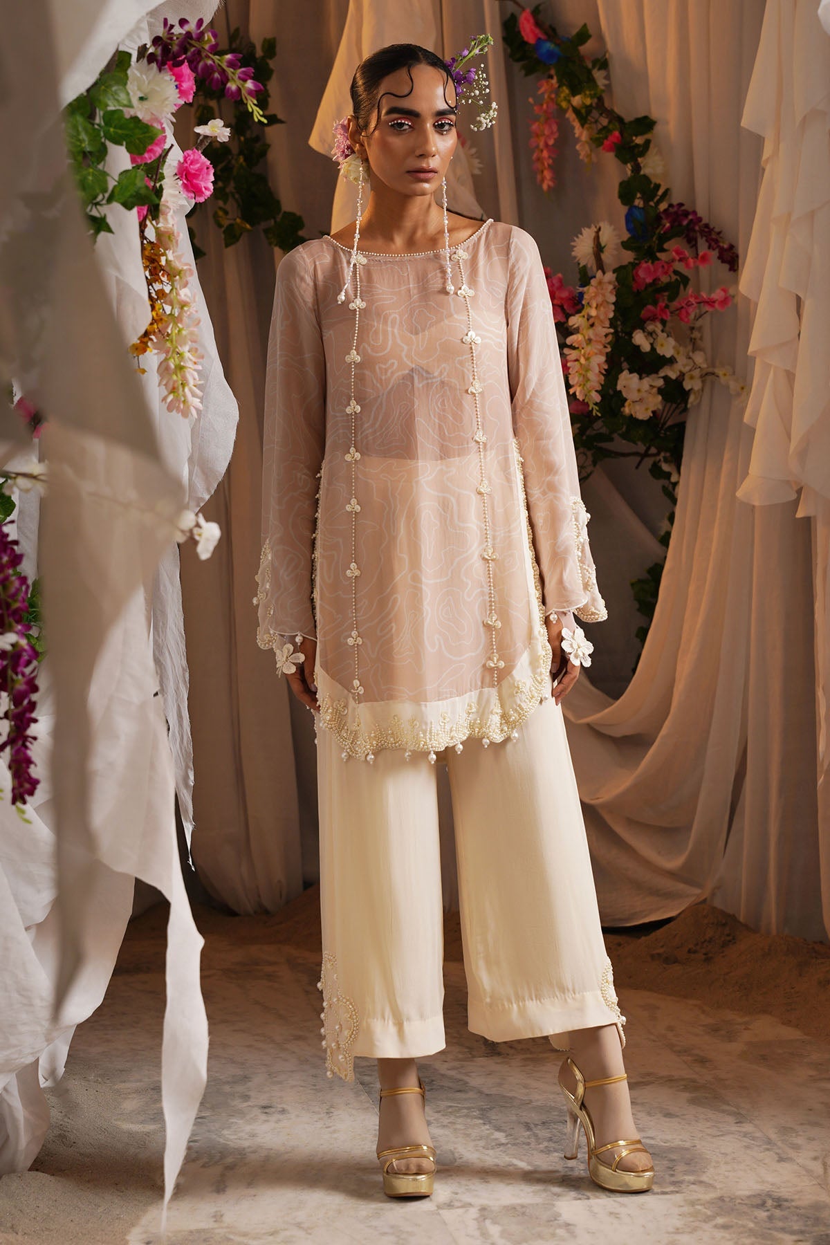 Buy Ivory Pearl Work Kurta & Pants by Shwetanga for women online at ScrollnShops