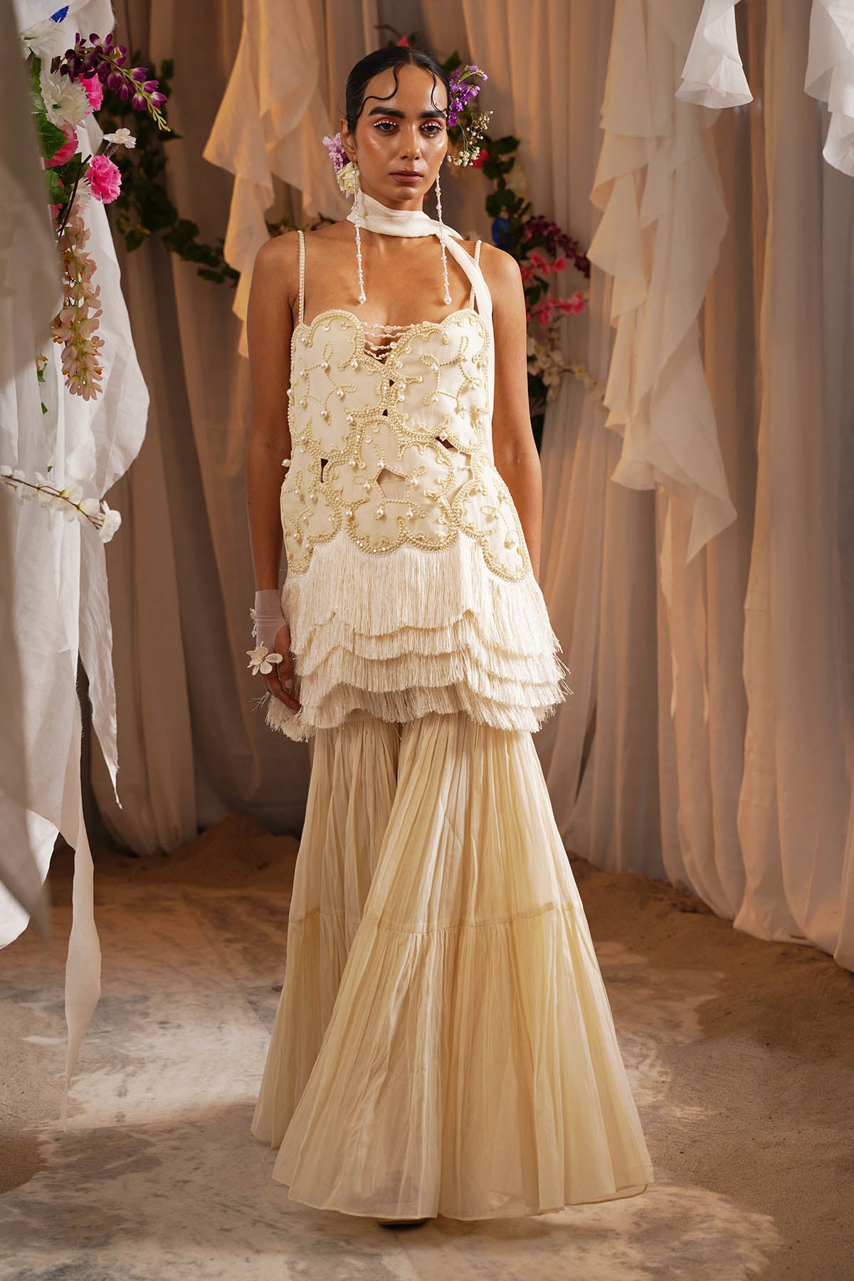 Ivory Pearl Work Sharara Set