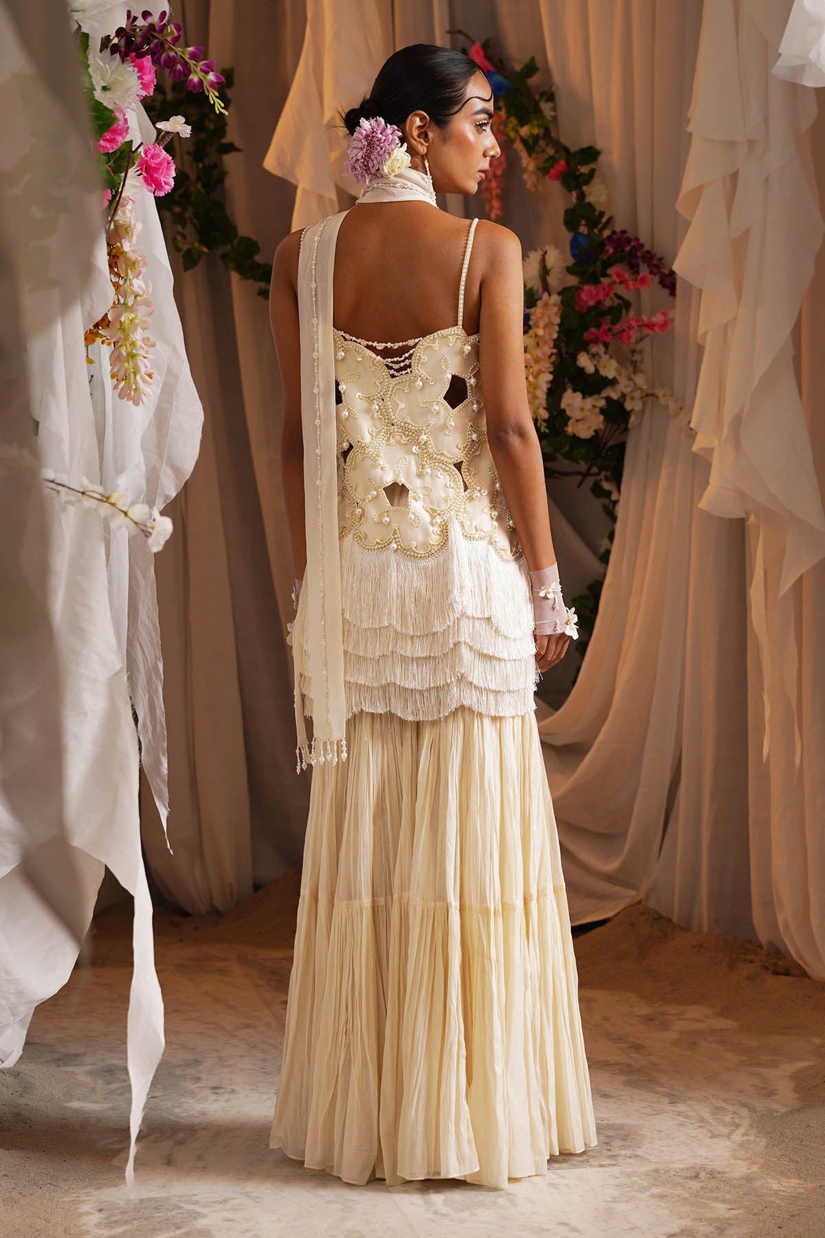 Ivory Pearl Work Sharara Set