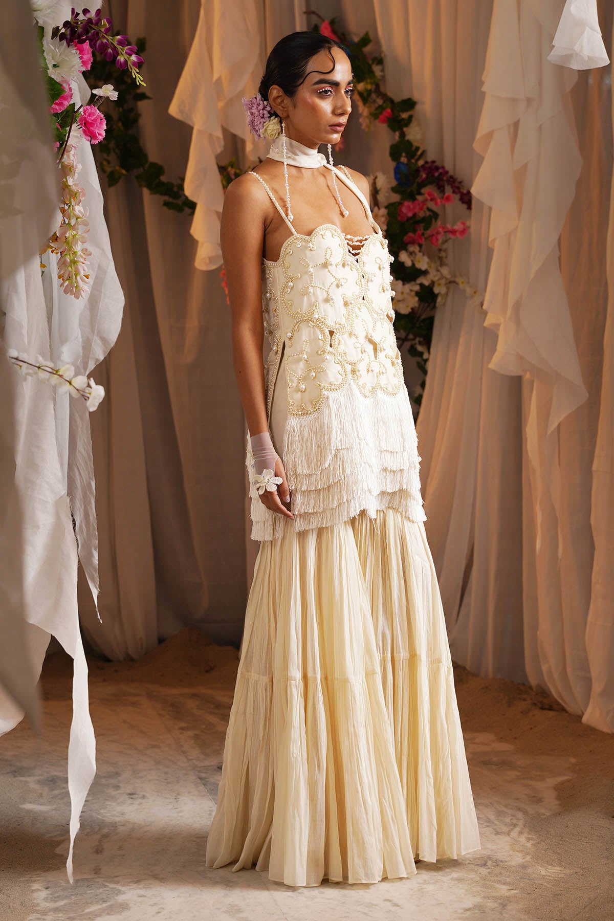 Ivory Pearl Work Sharara Set