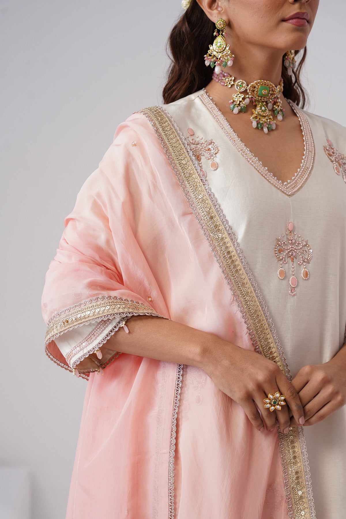 Ivory Pearl & Zardozi Kurta Set