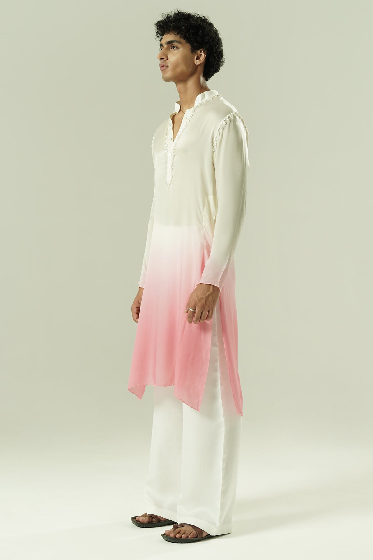 Ivory & Pink Beadwork Kurta Set