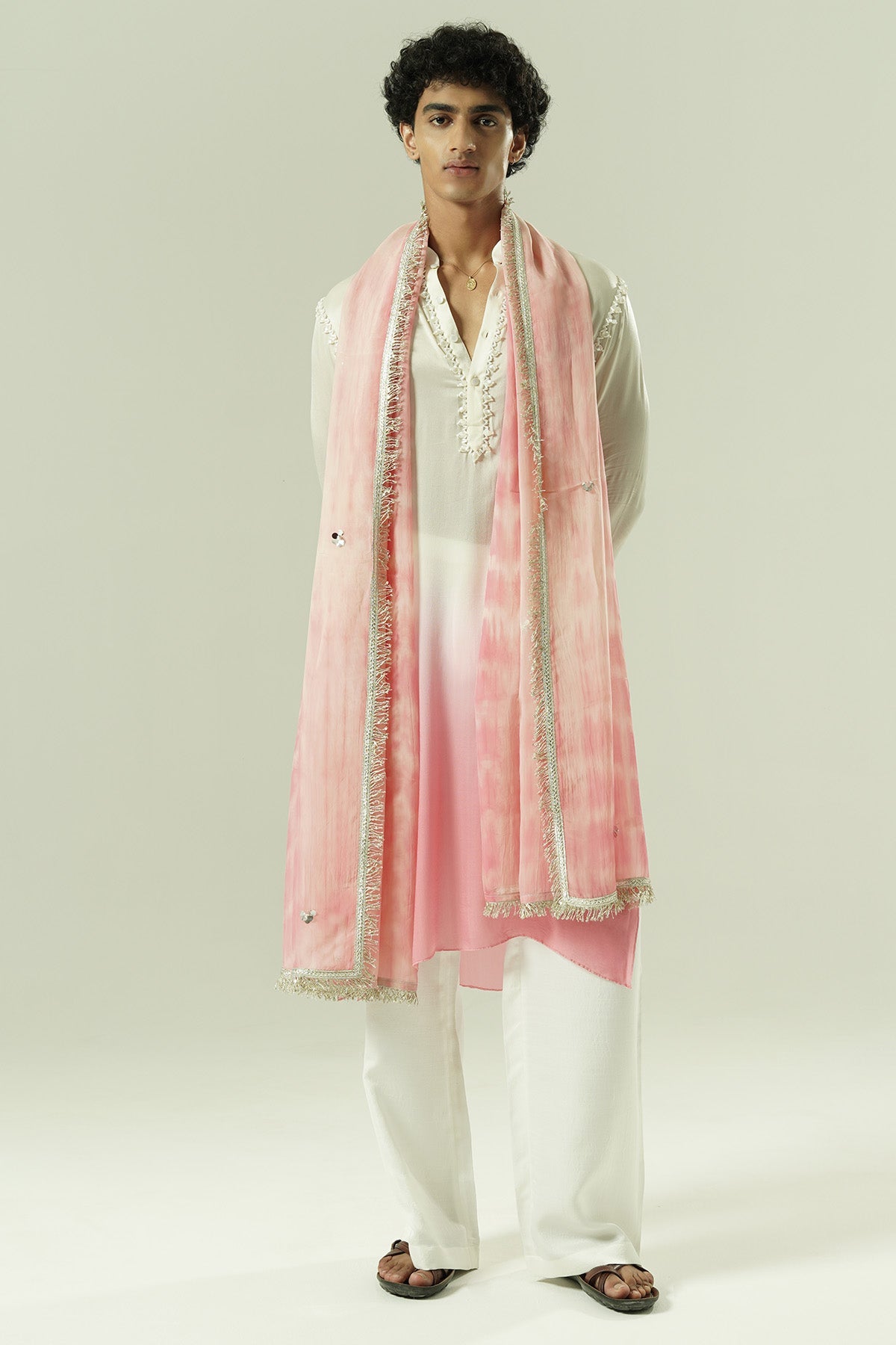 Buy Ivory & Pink Beadwork Kurta Set for women by Shwetanga Designer online available at scrollnshops