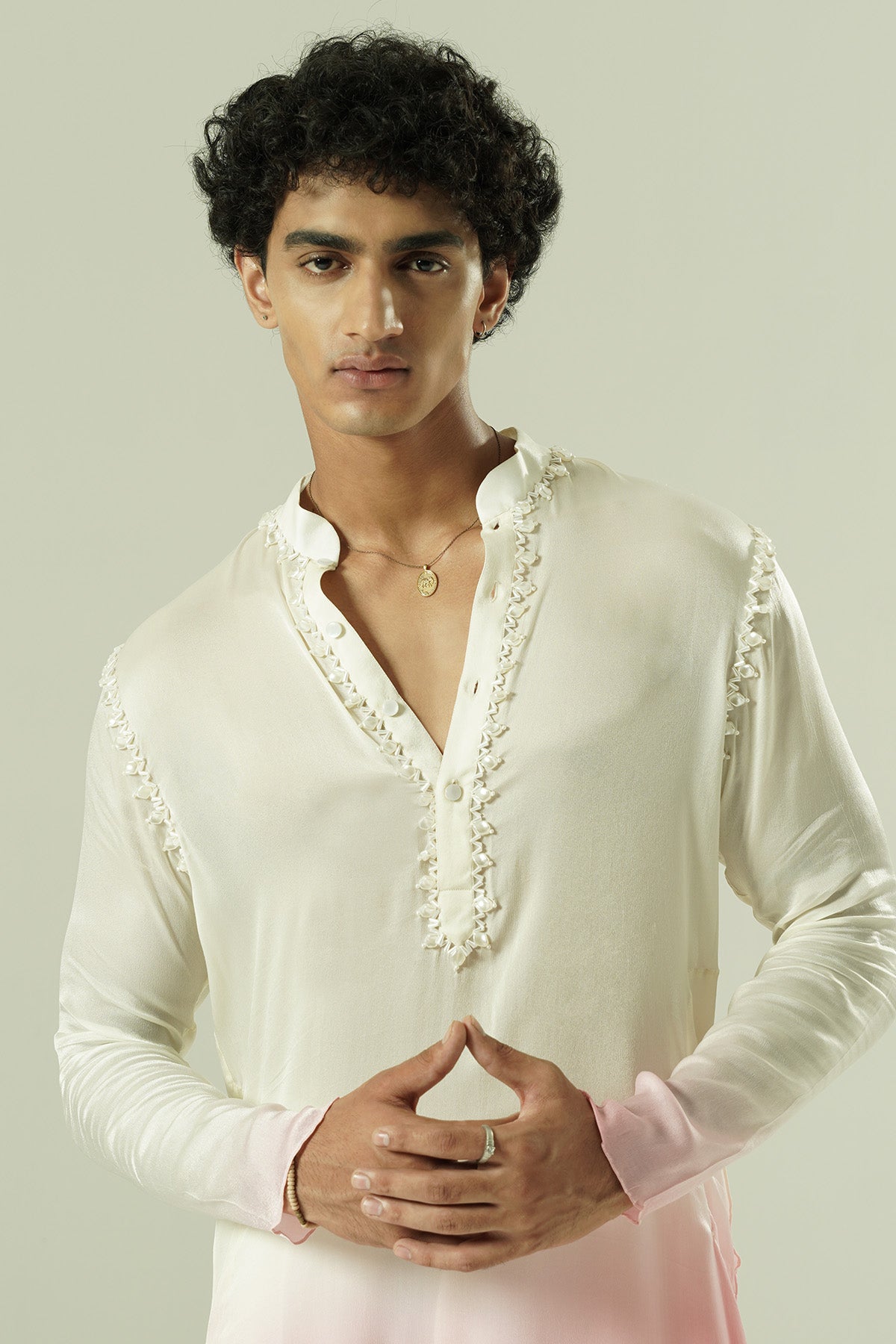 Ivory & Pink Beadwork Kurta Set