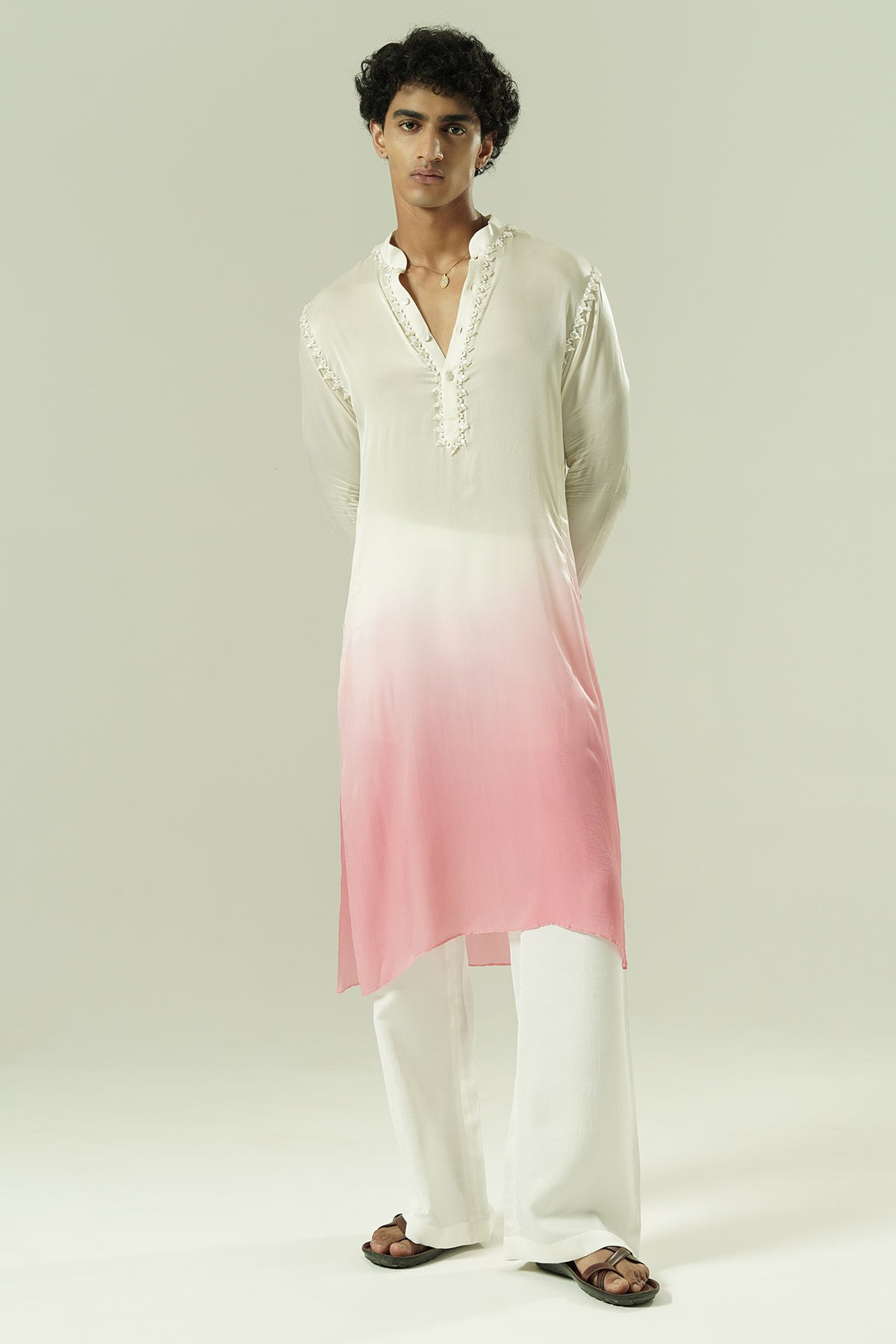 Ivory & Pink Beadwork Kurta Set