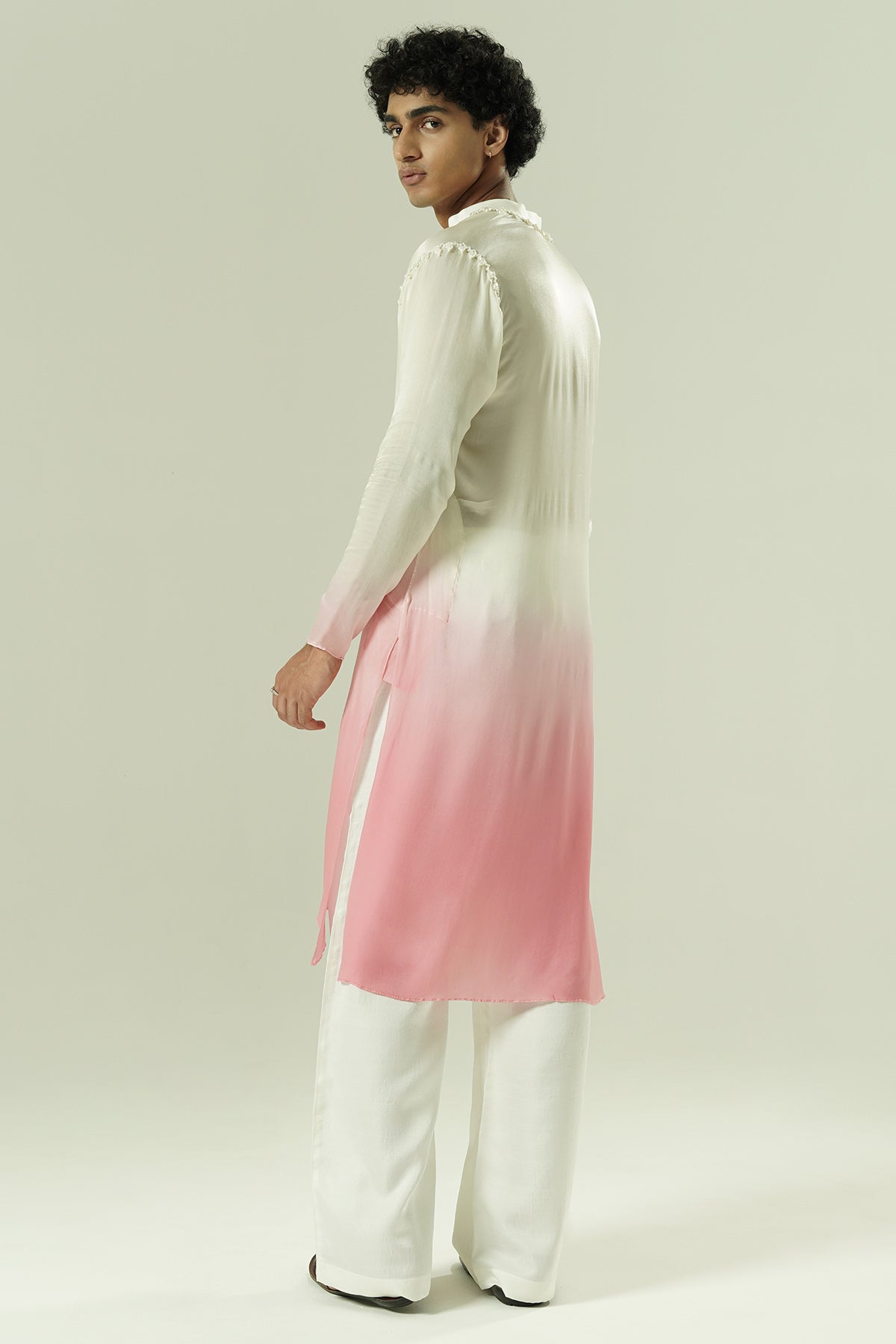 Ivory & Pink Beadwork Kurta Set