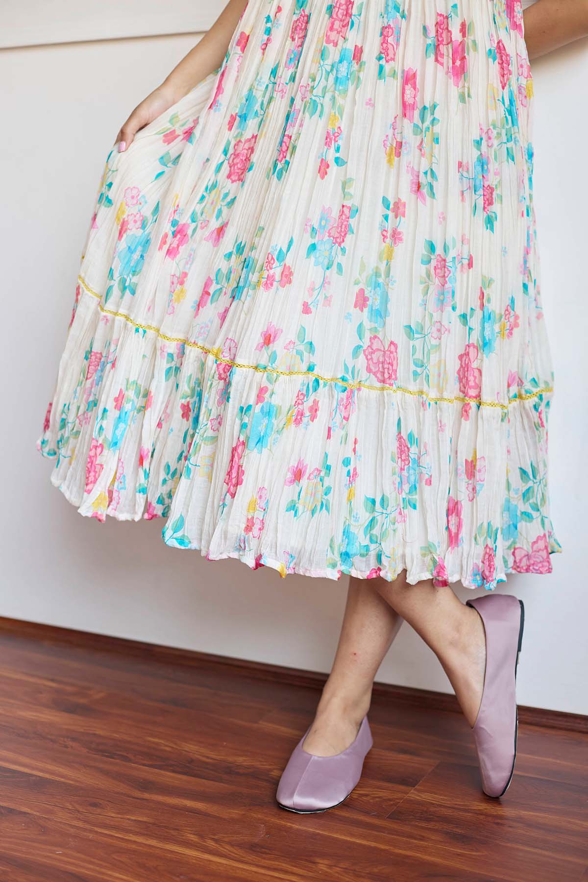 Ivory & Pink Straps Midi Dress