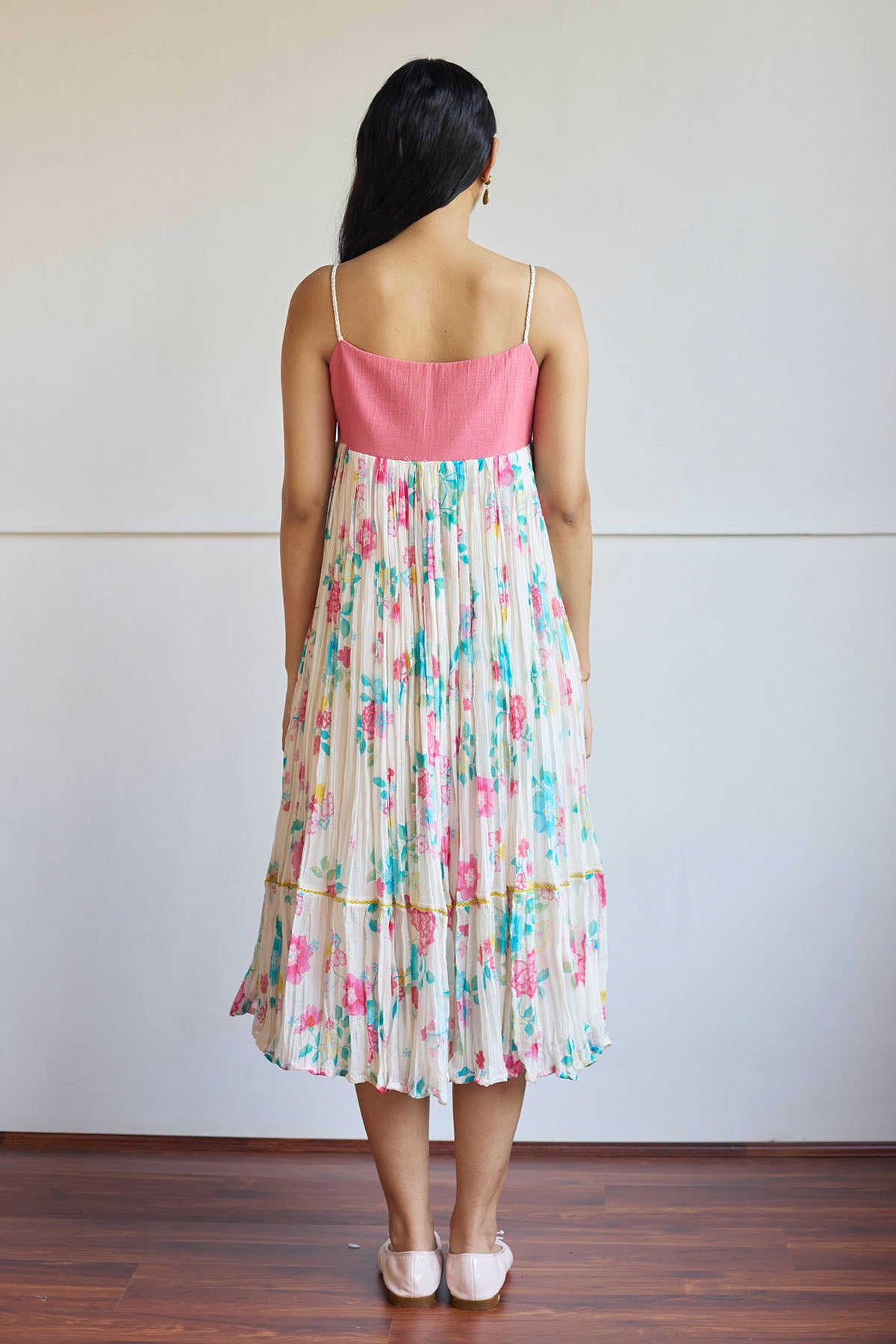 Ivory & Pink Straps Midi Dress