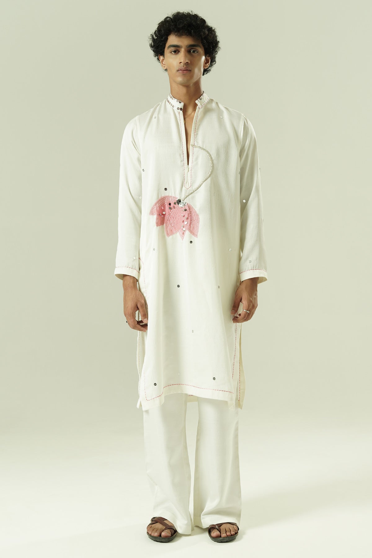Buy Ivory & Pink flower Kurta Set for women by Shwetanga Designer online available at scrollnshops