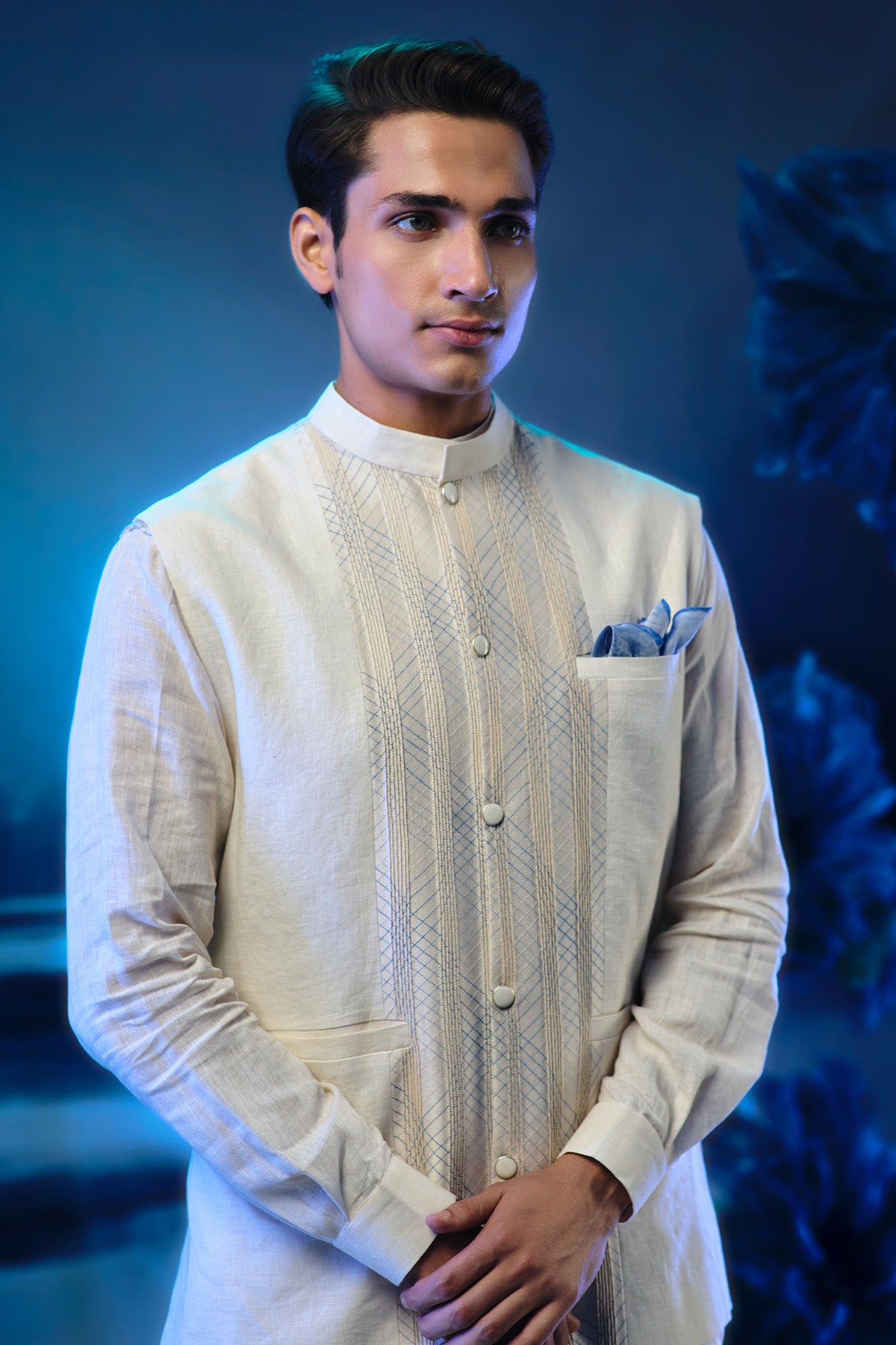 Ivory Pintuck Nehru Jacket Set