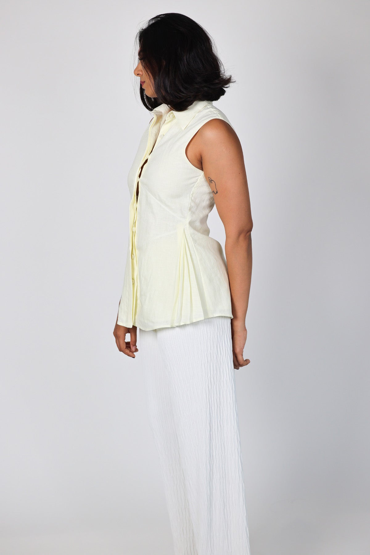 Ivory Pintuck Pleated Shirt
