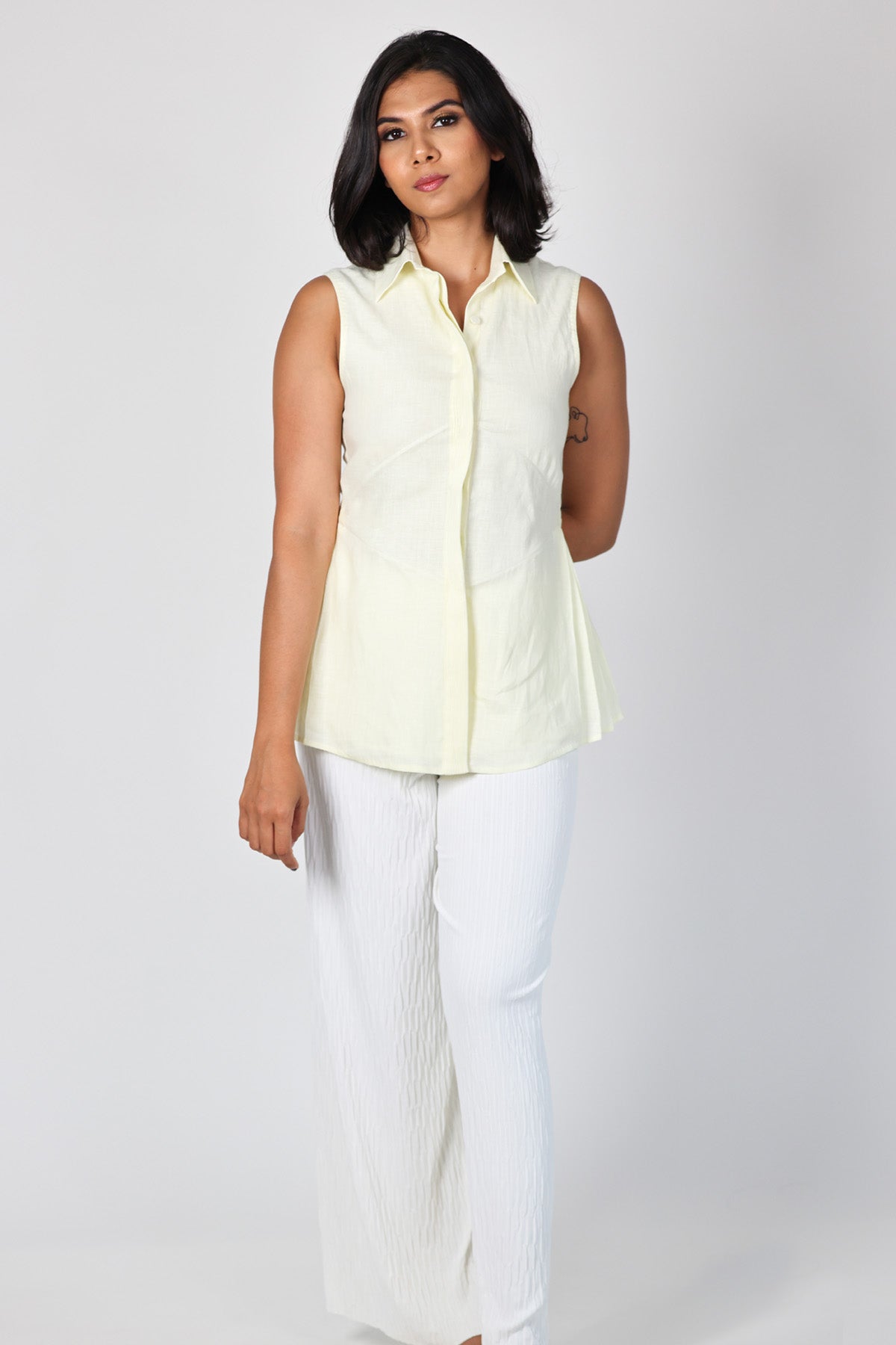 Arya Giri Ivory Pintuck Pleated Shirt for women online at ScrollnShops