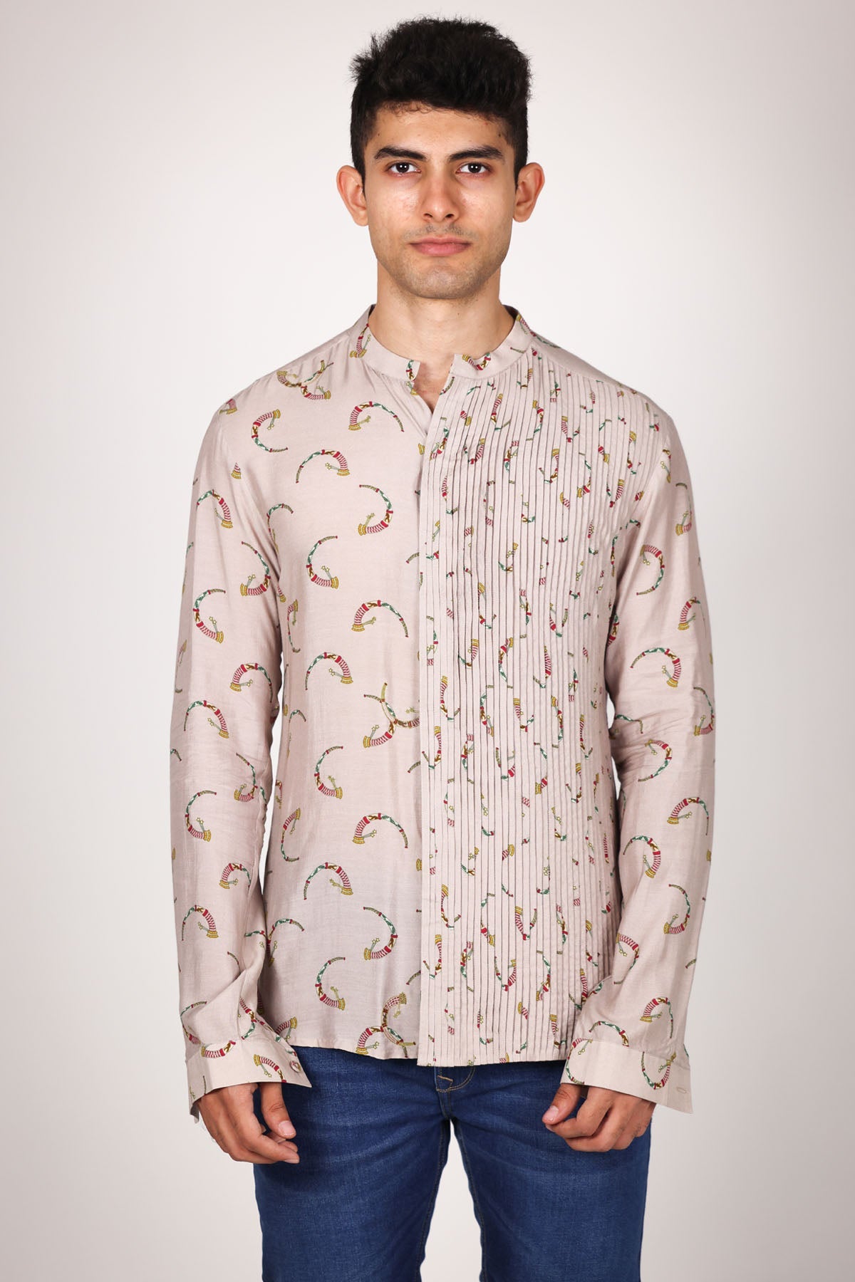 Arya Giri Ivory Pintuck Printed Shirts for men online at ScrollnShops