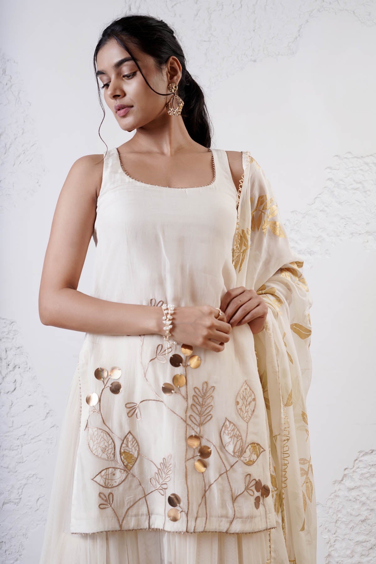 Ivory Print Layered Sharara Set