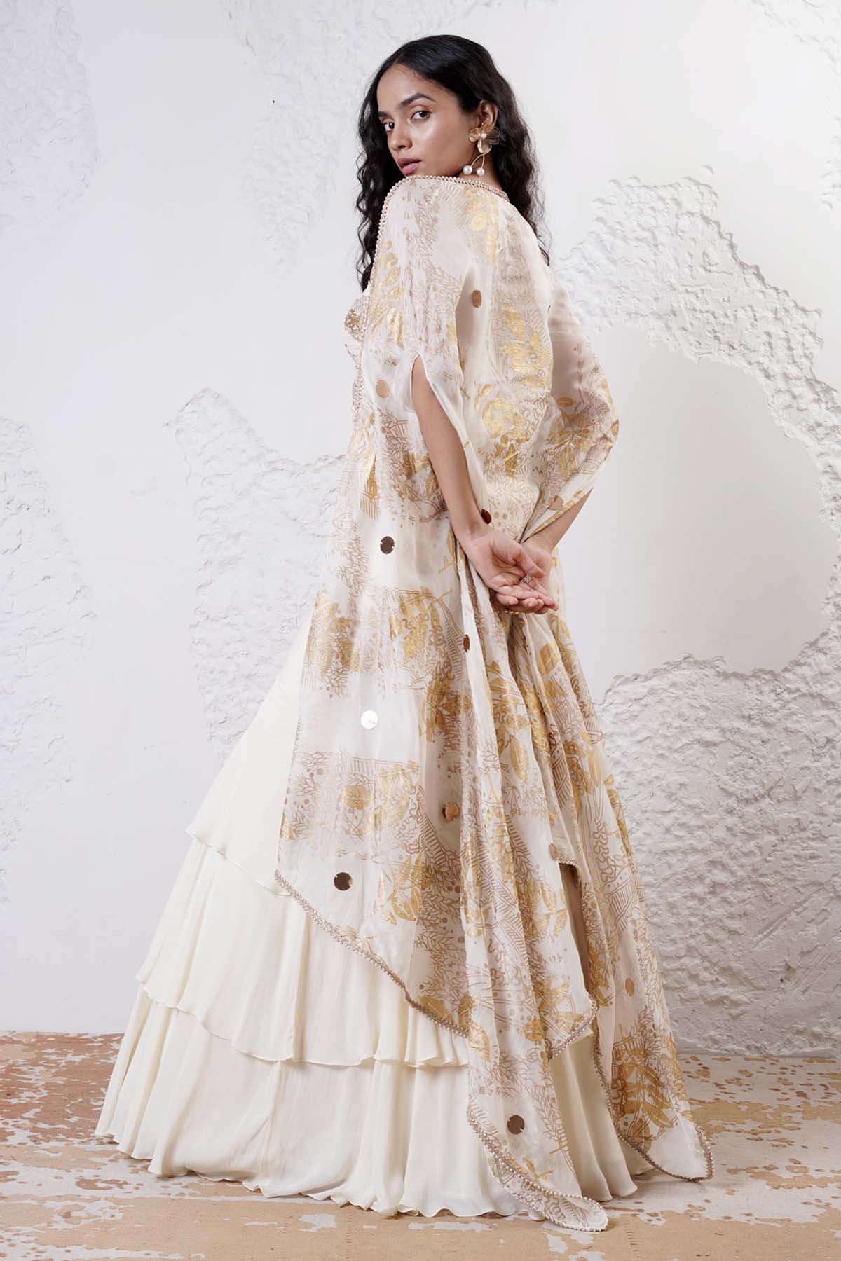 Ivory Print Lehenga Set & Cape