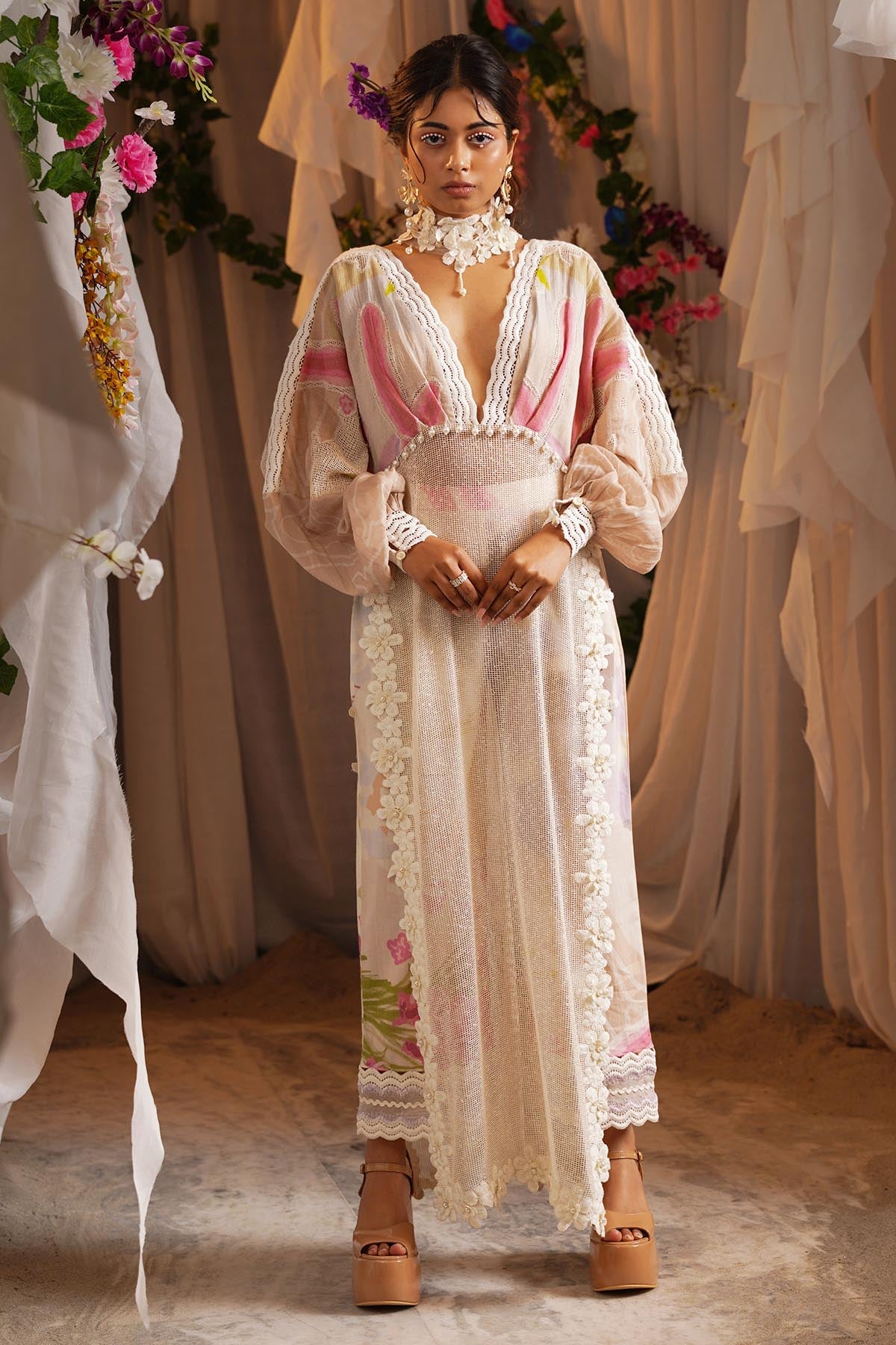 Buy Ivory Print Patchwork Kurta Set by Shwetanga for women online at ScrollnShops