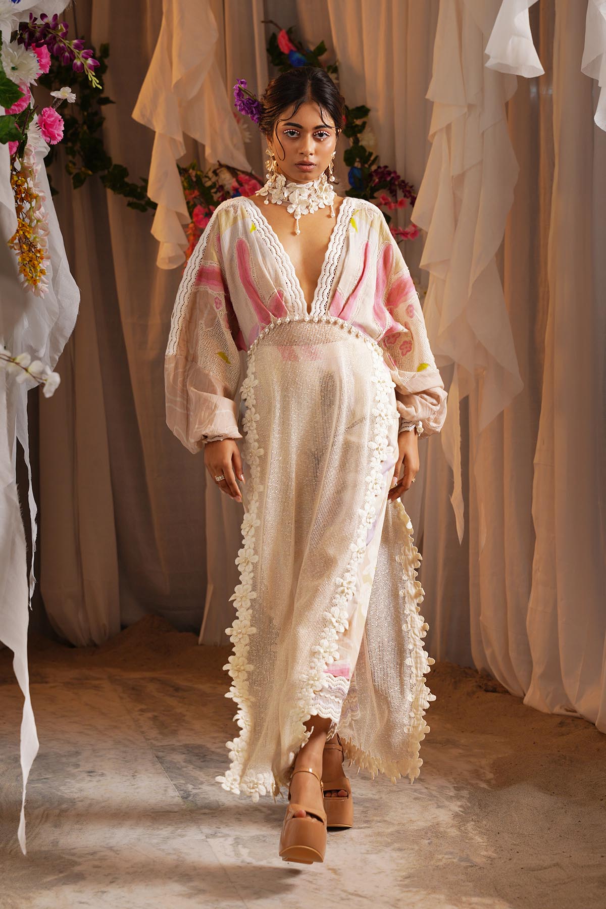 Ivory Print Patchwork Kurta Set