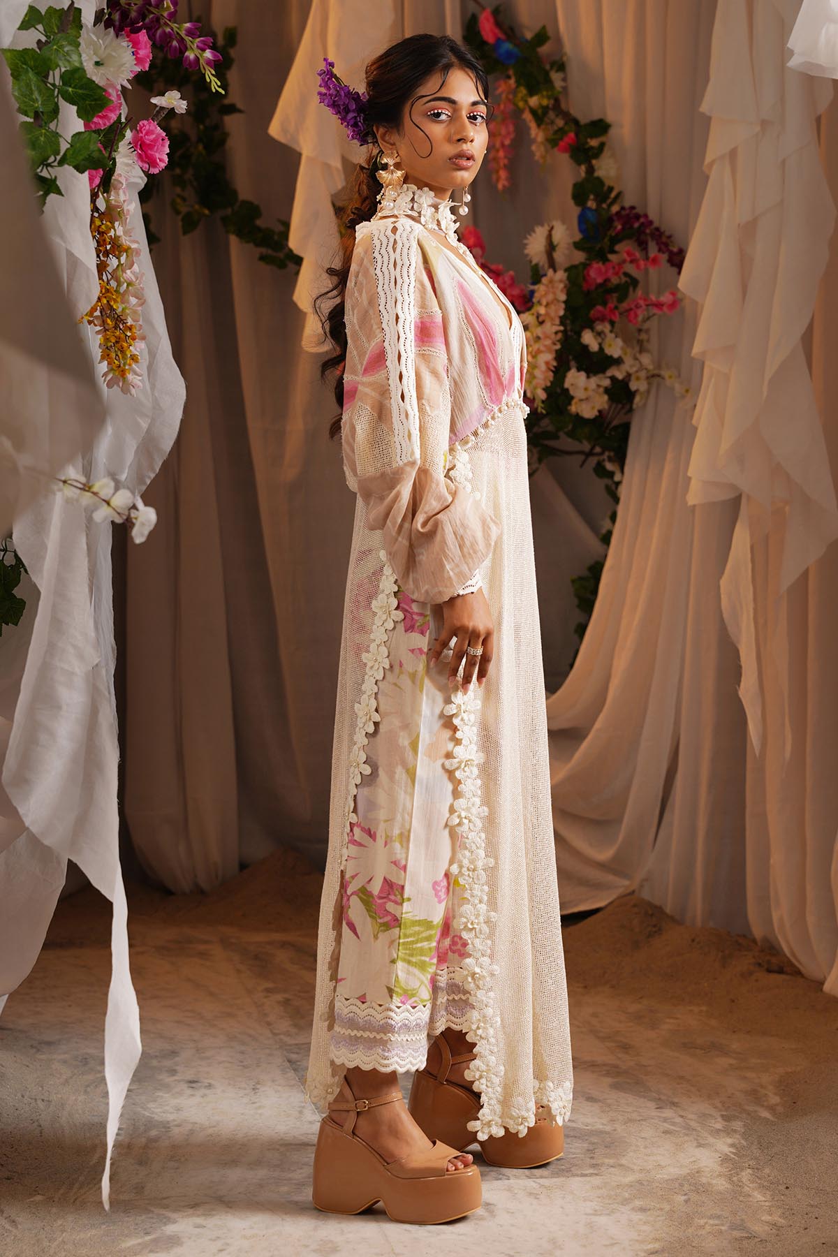 Ivory Print Patchwork Kurta Set