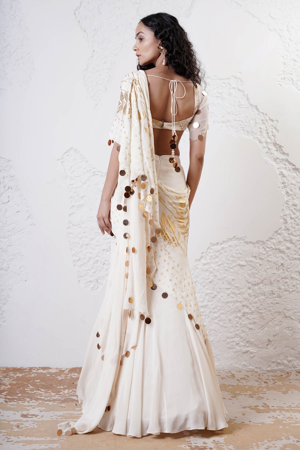 Ivory Print Pre-Draped Saree