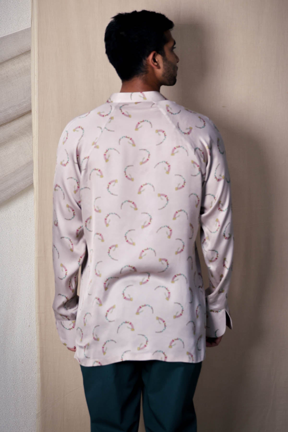 Ivory Print Raglan Cut Shirt