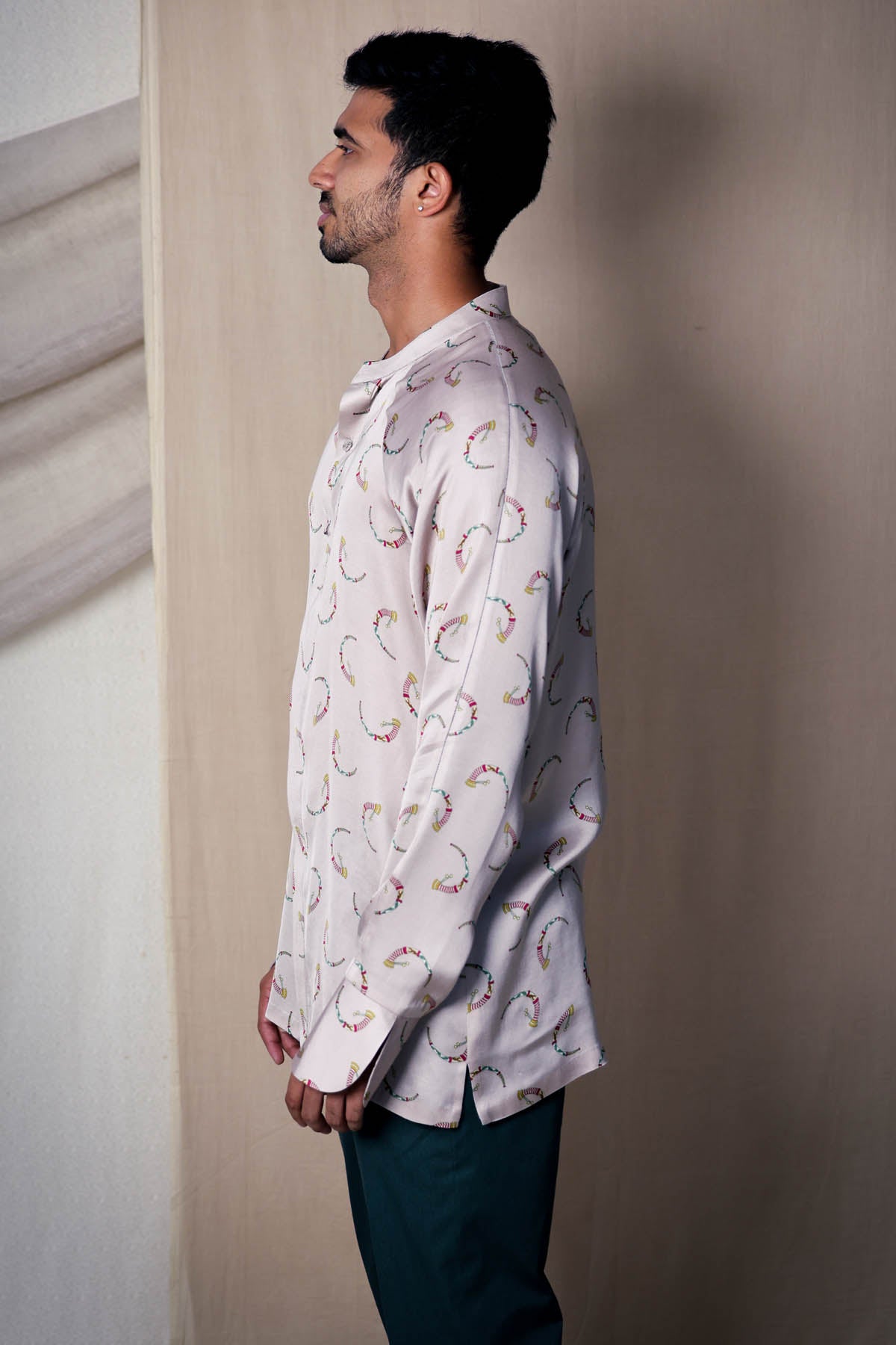 Ivory Print Raglan Cut Shirt