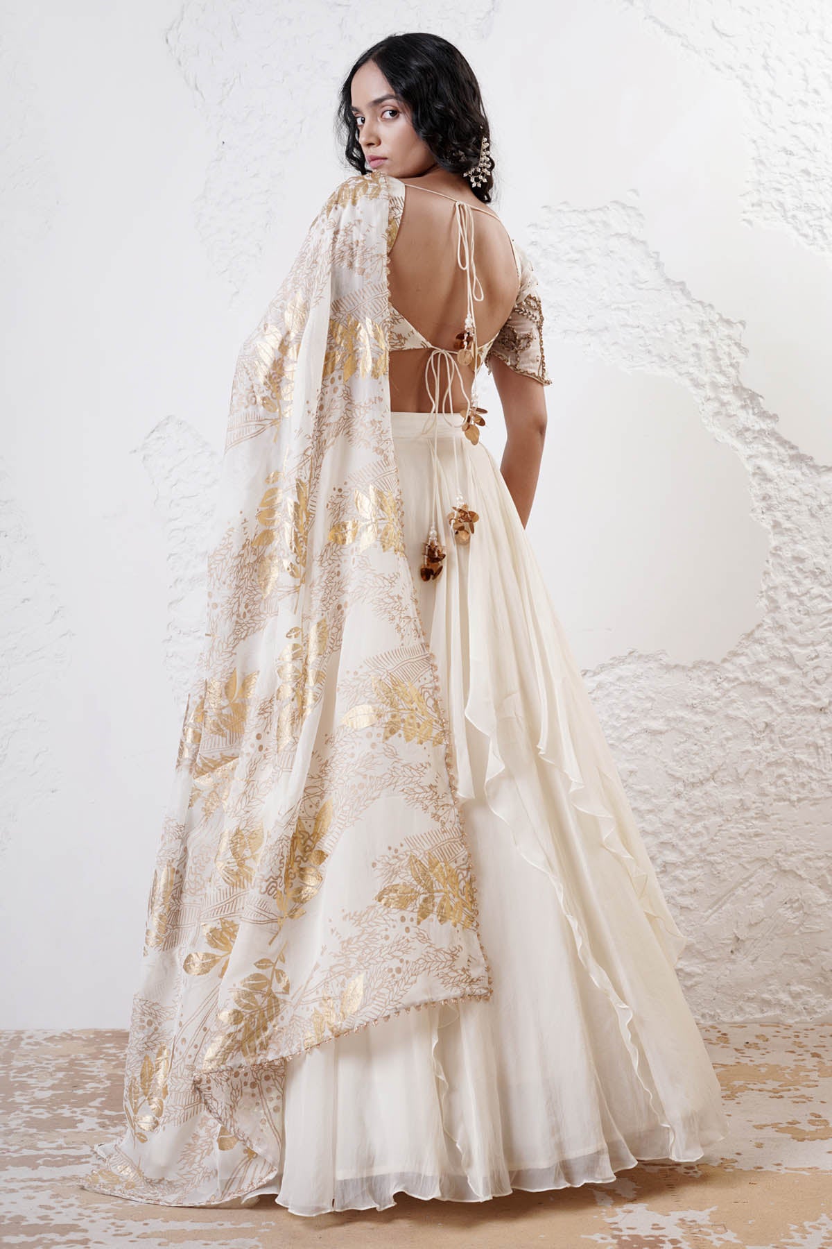 Ivory Print Ruffled Lehenga Set