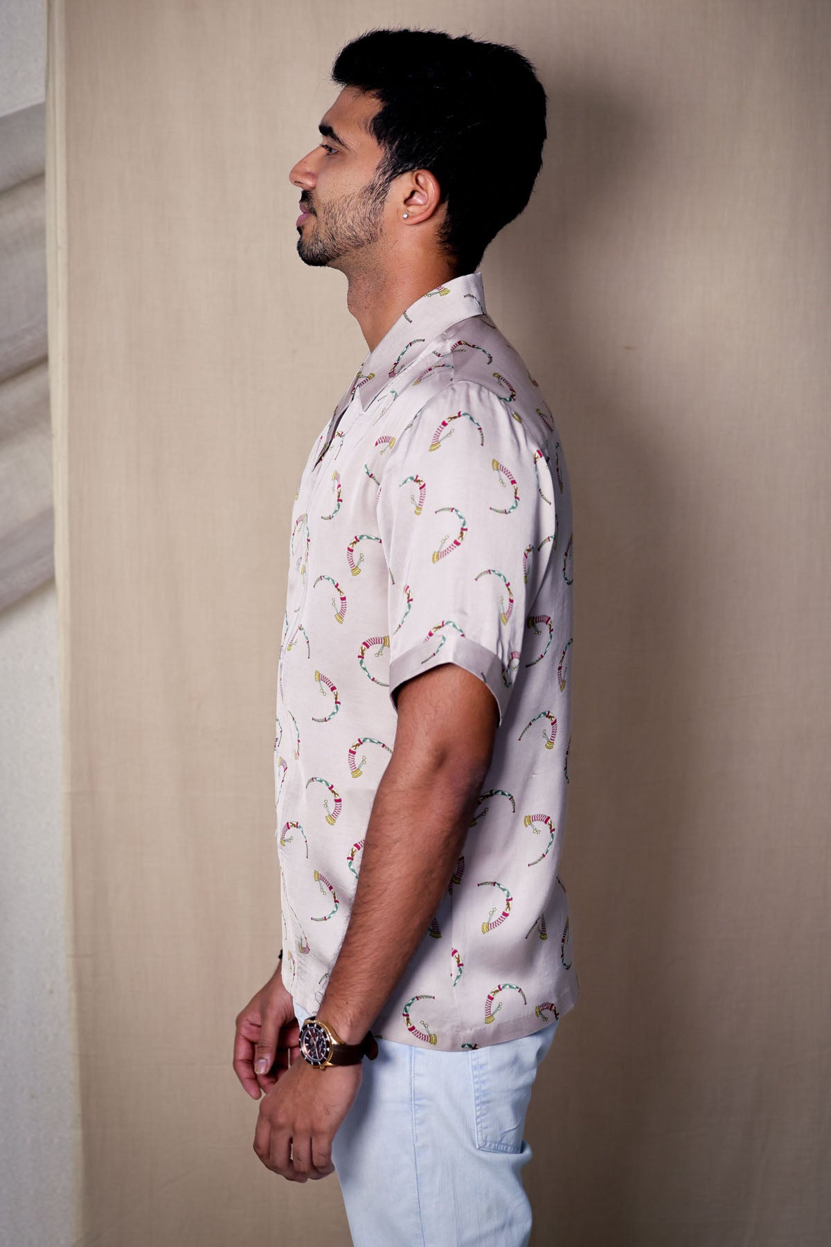 Ivory Print Short Sleeves Shirt