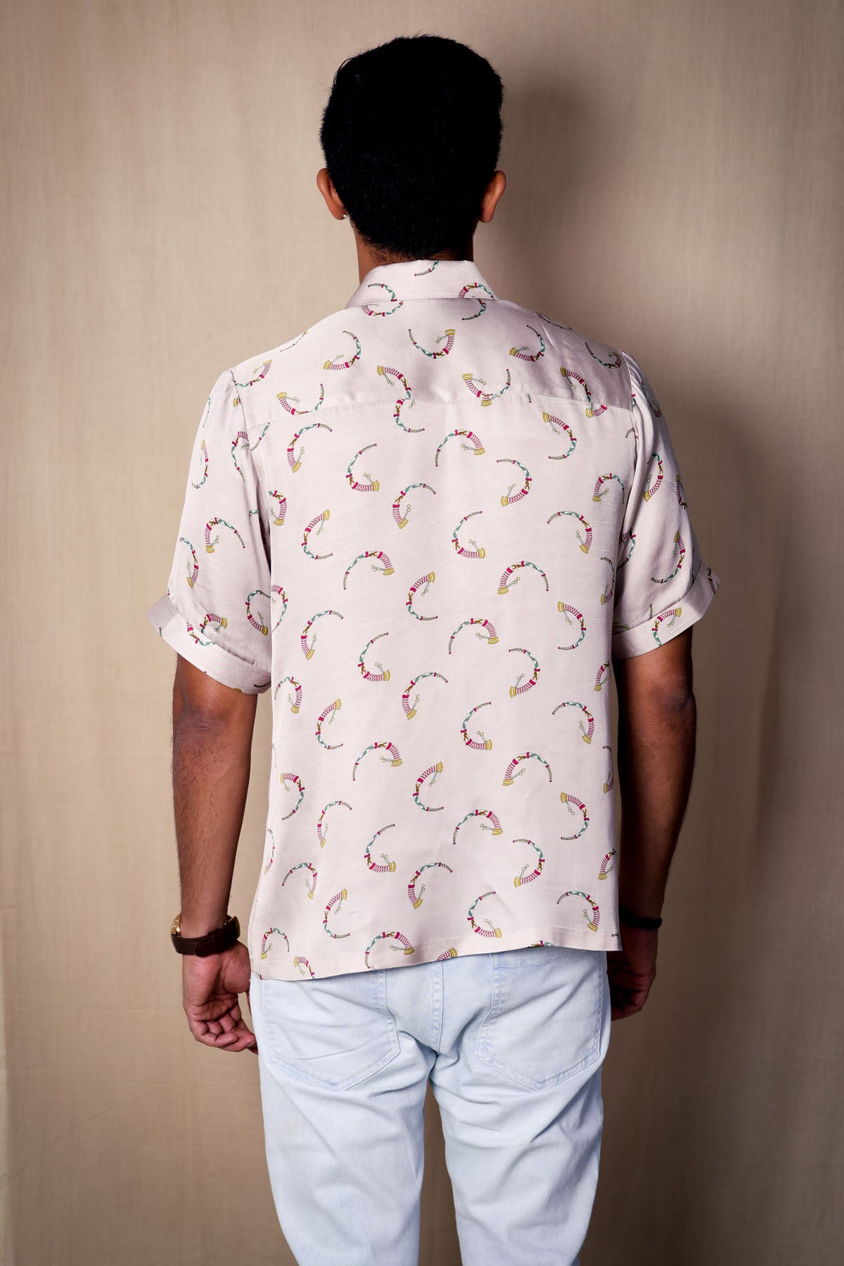 Ivory Print Short Sleeves Shirt