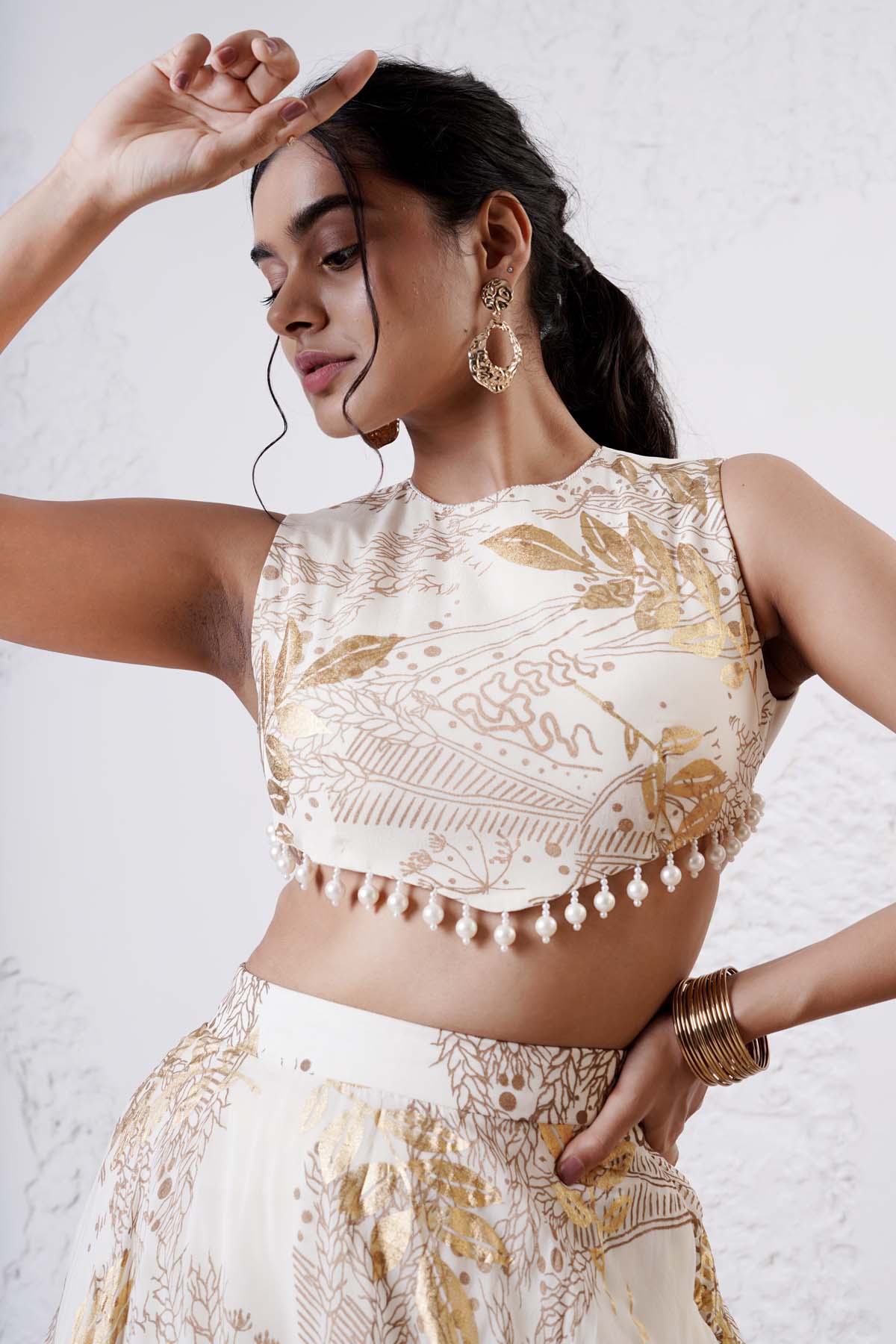 Ivory Print Tiered Lehenga Set