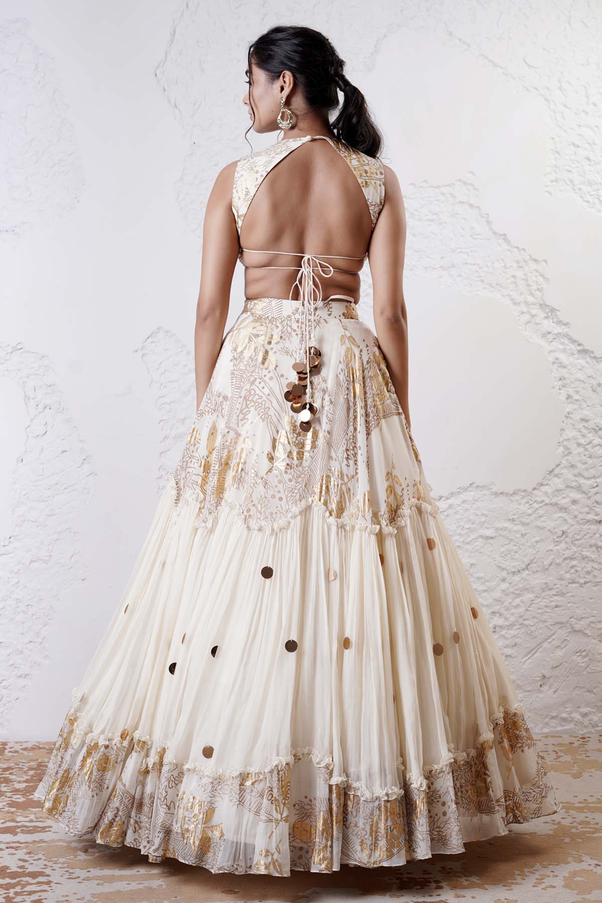 Ivory Print Tiered Lehenga Set