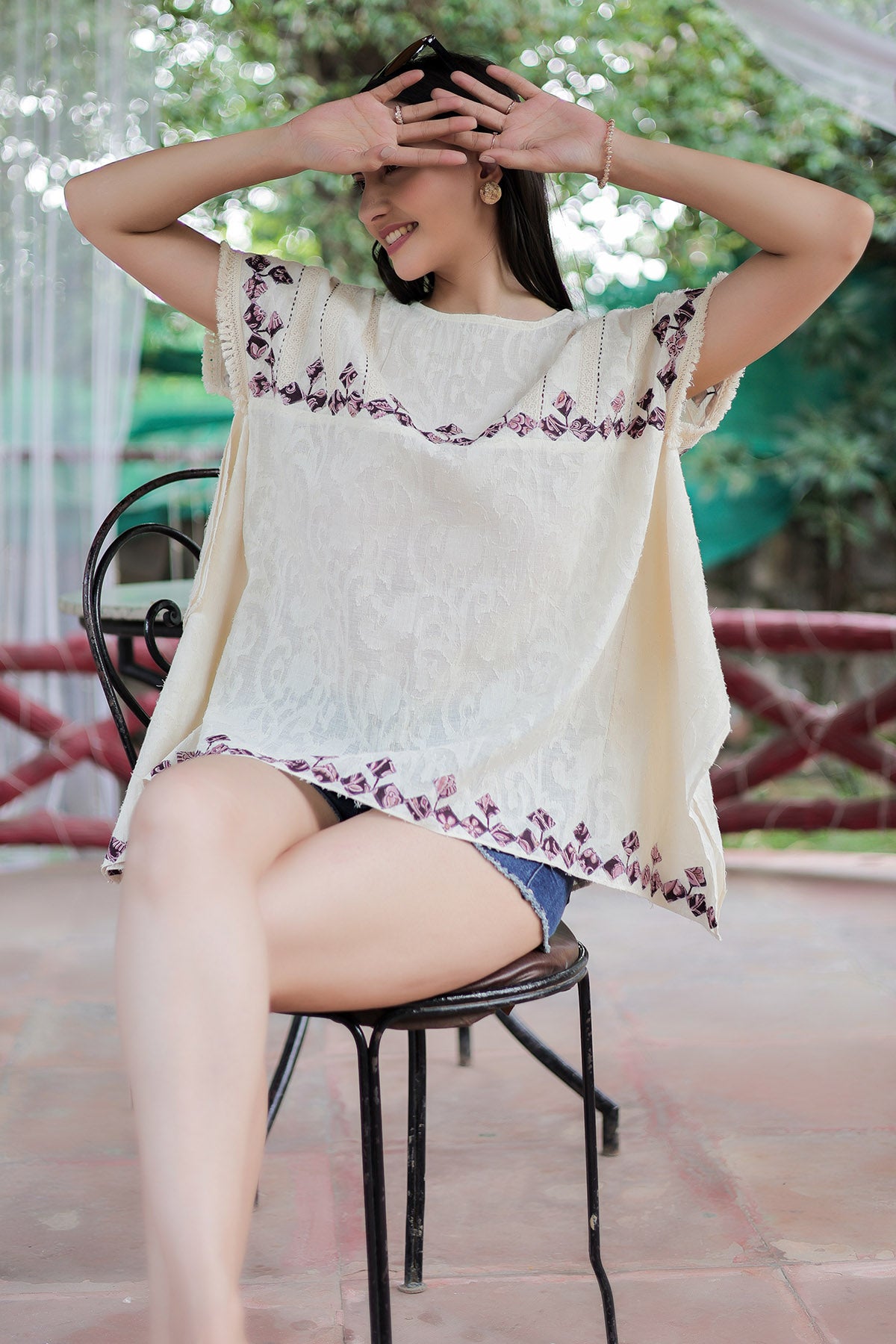 Ivory Printed Applique Kaftan