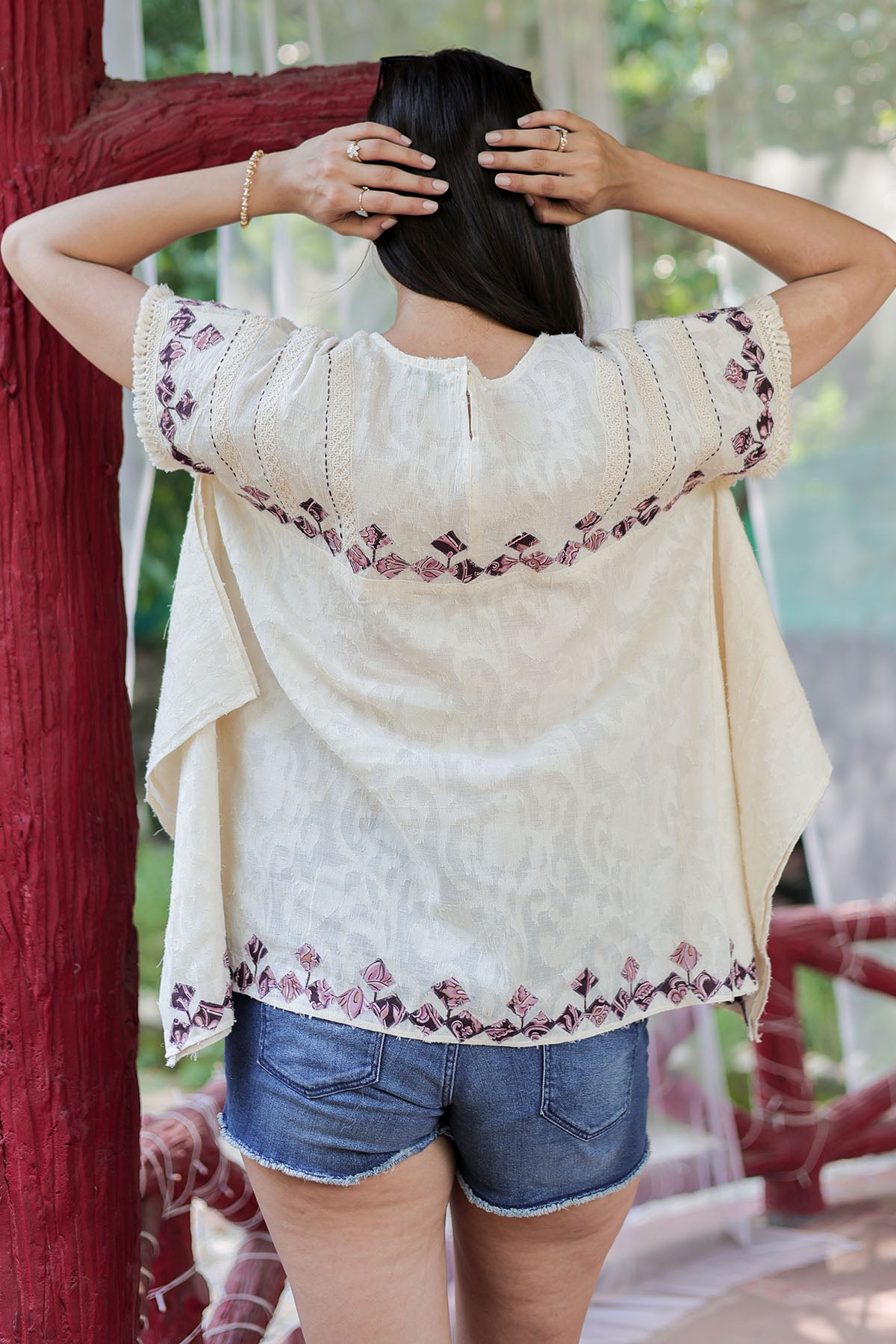 Ivory Printed Applique Kaftan