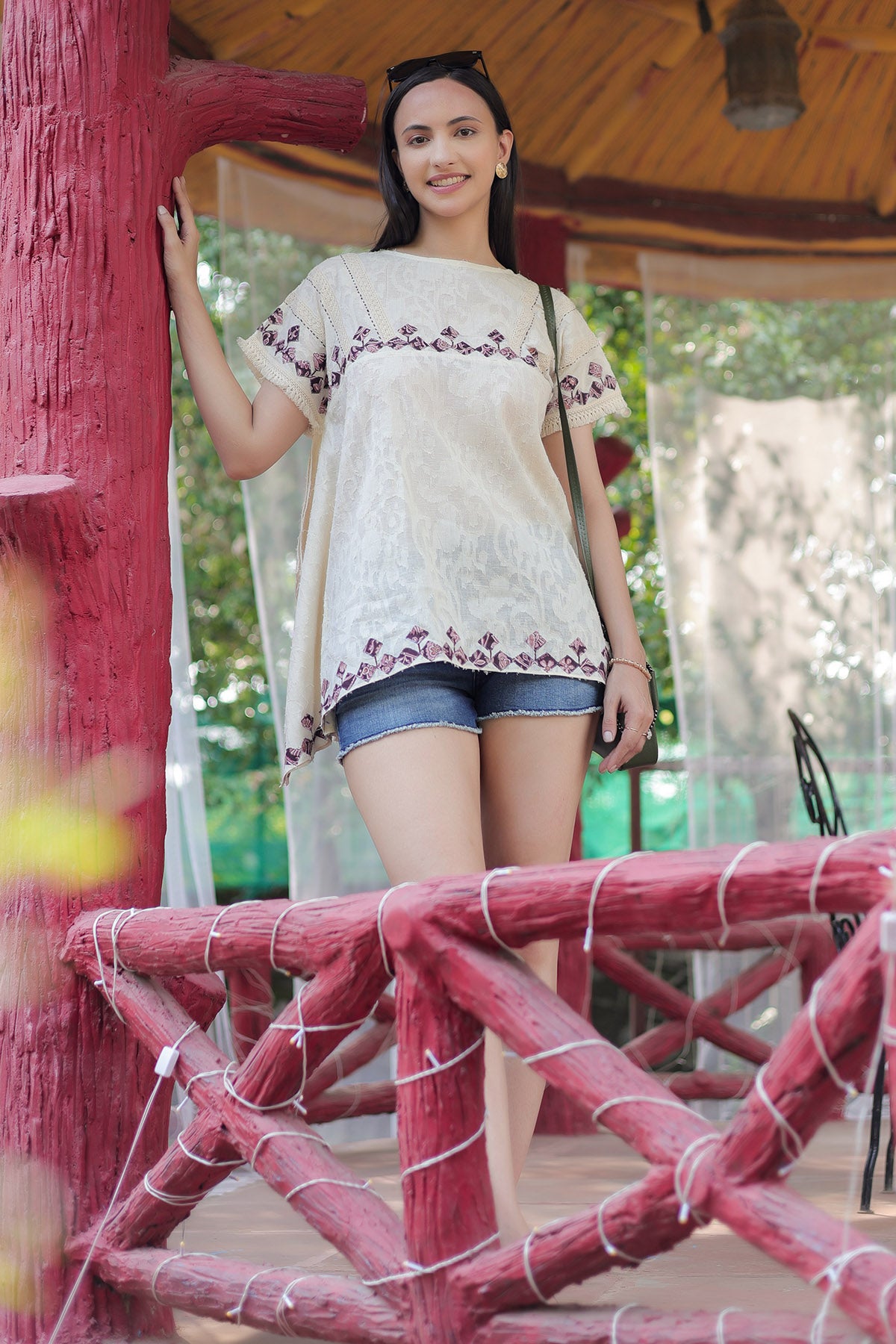 Ivory Printed Applique Kaftan