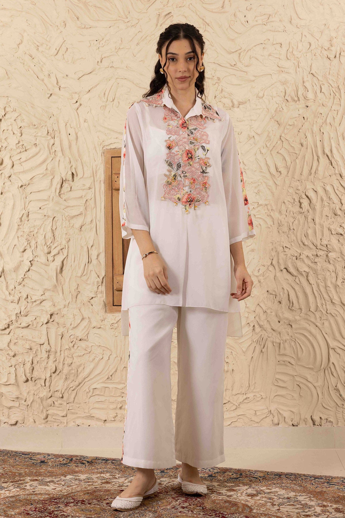 Buy Ivory Printed Collar Co-ord Set by Ajiesh Oberoi for women online at ScrollnShops