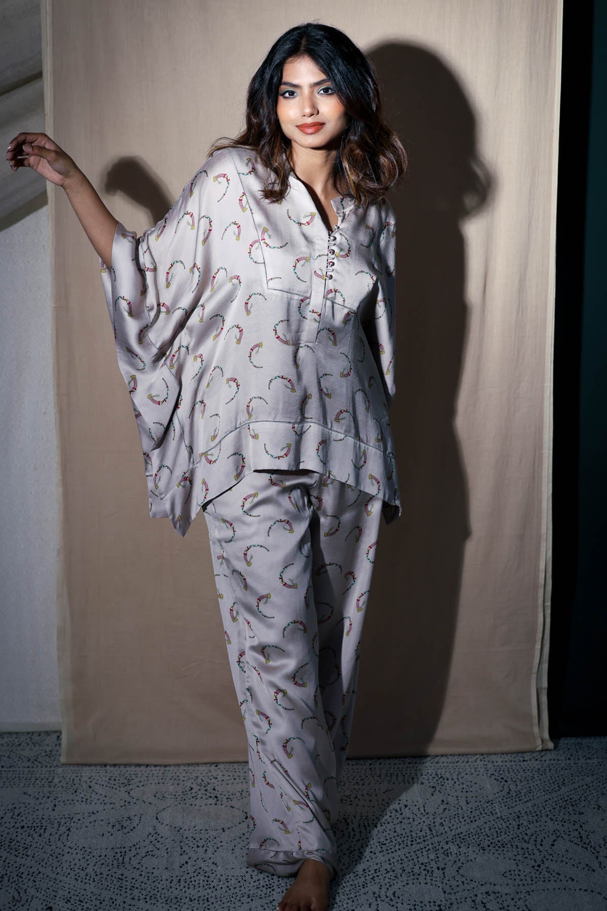 Buy Arya Giri Ivory Printed Collar Kaftan Set