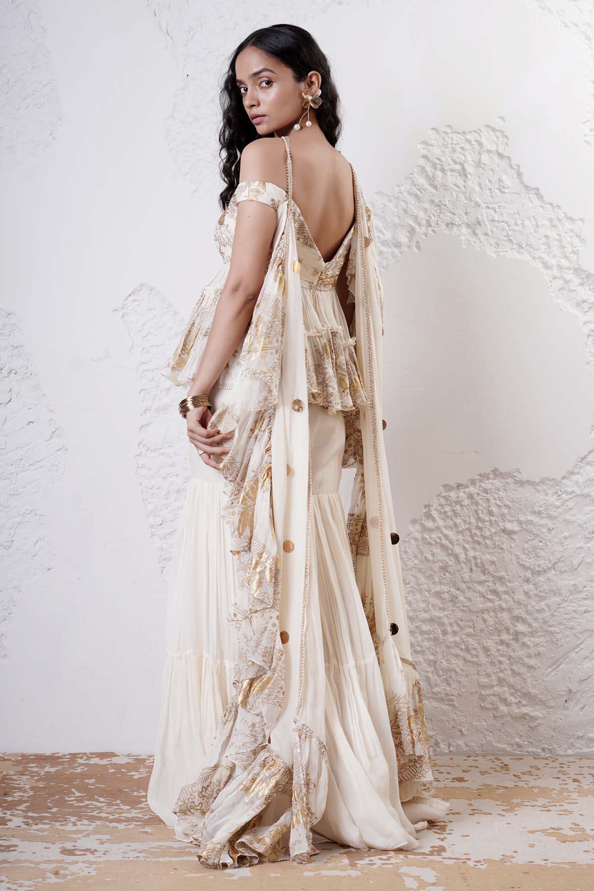 Ivory Printed Indo-Western Set